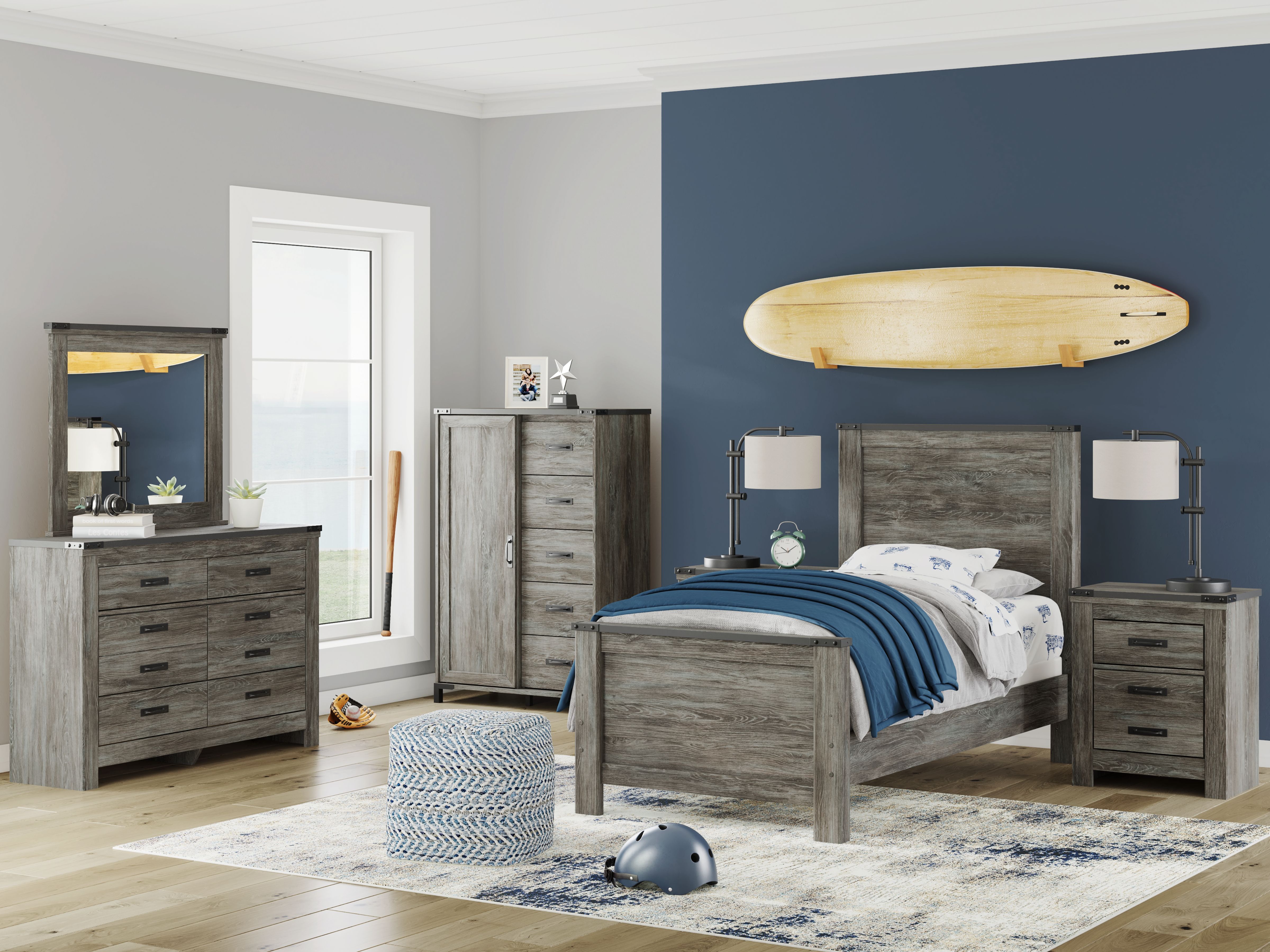 Twin · 5 Pc · Dresser, Mirror, Twin Panel Bed
