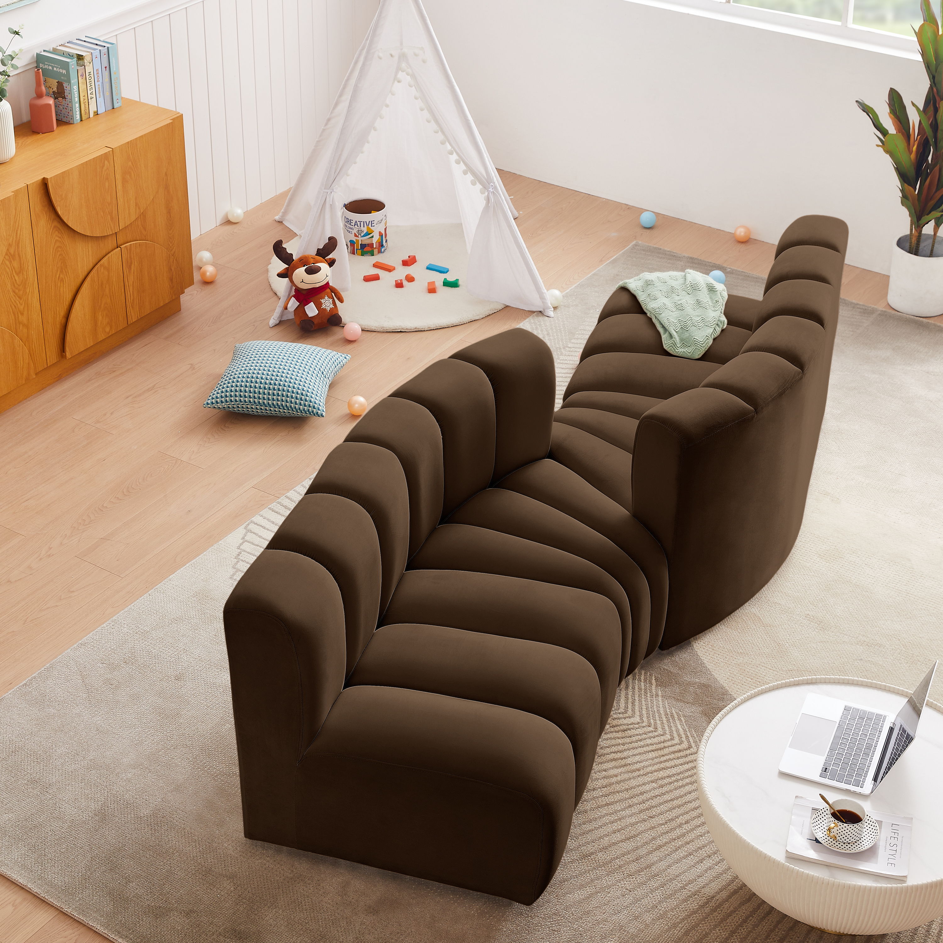 Arc - Velvet 4 Piece Sofa - Brown