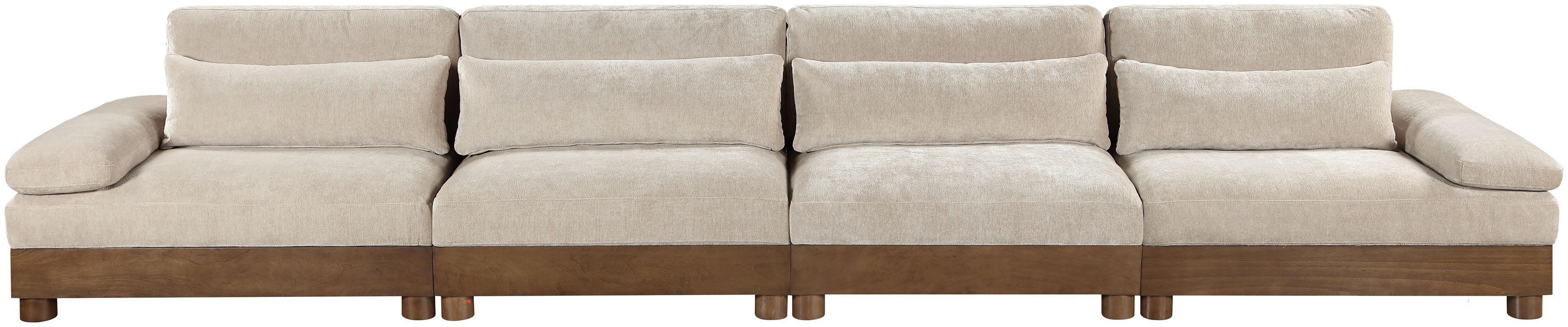 Turin - 175.5" Chenille Fabric Upholstered 4 Piece Modular Sofa - Taupe / Brown Walnut