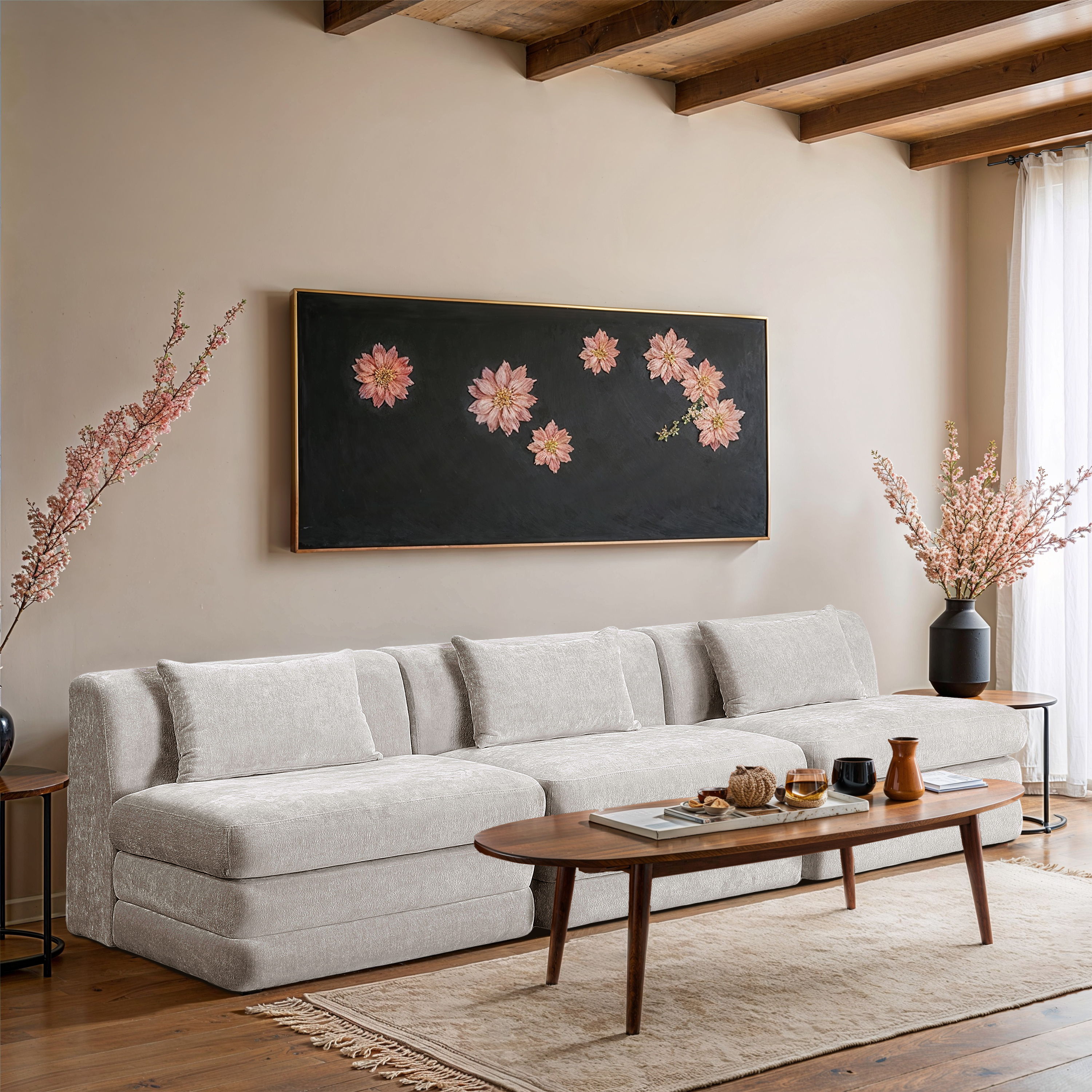 Stellar - 3 Piece Chenille Fabric 114" Upholstered Modular Sofa - Cream