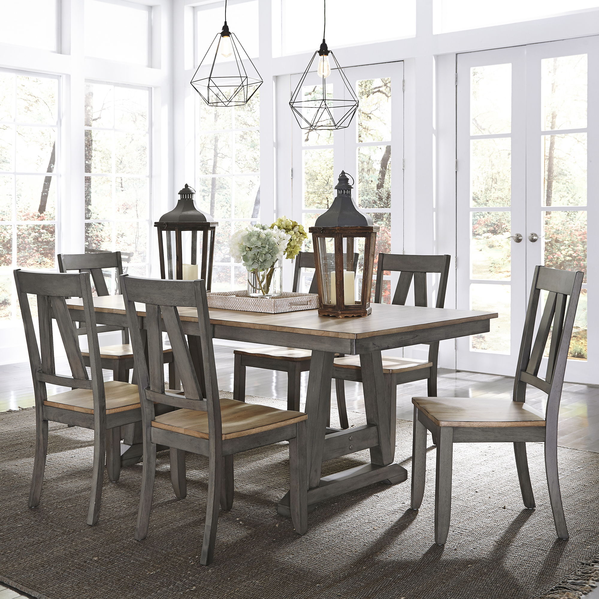 Liberty Furniture Lindsey Farm - 7 Piece Trestle Table Set - Dark Gray