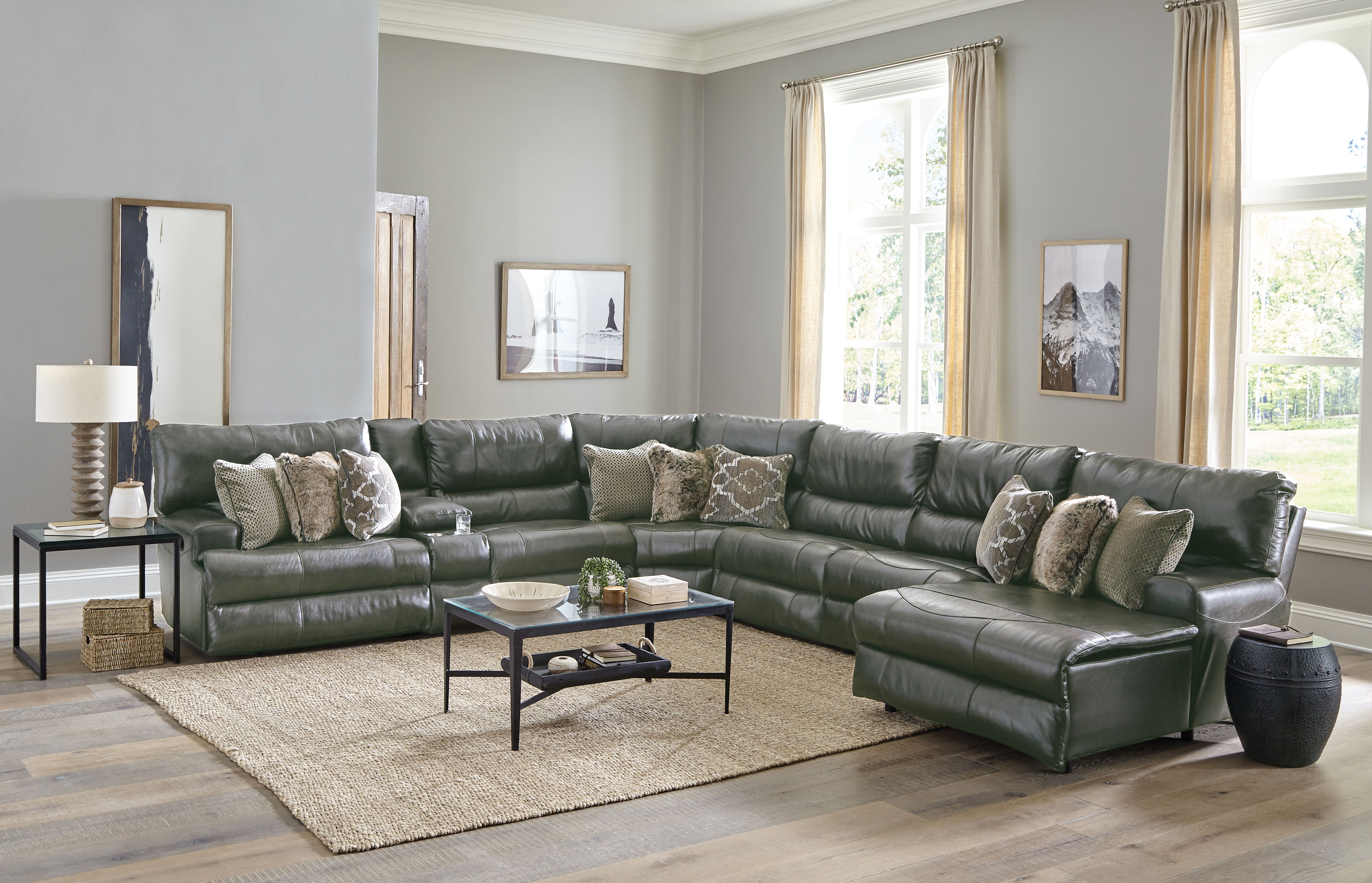 7 Pc · Italian Leather Match Manual Reclining Sectional With 2 Reclining Seats And RSF Chaise