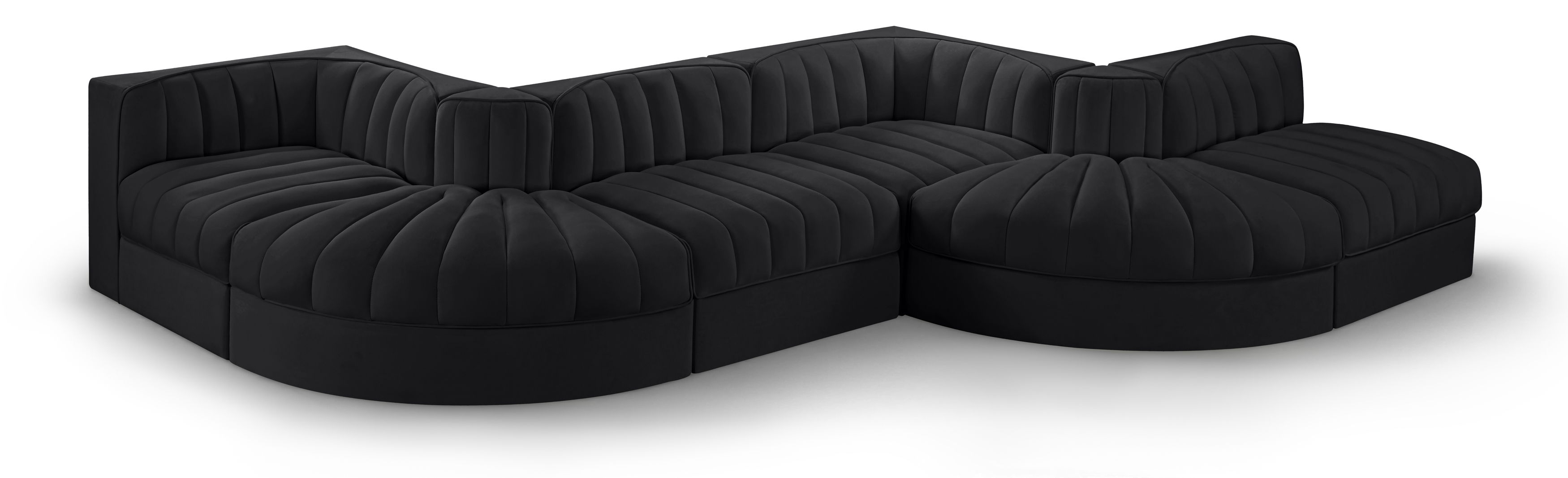 Rummi - Rounded Velvet Performance Fabric Upholstered 6 Piece Modular Sectional - Black