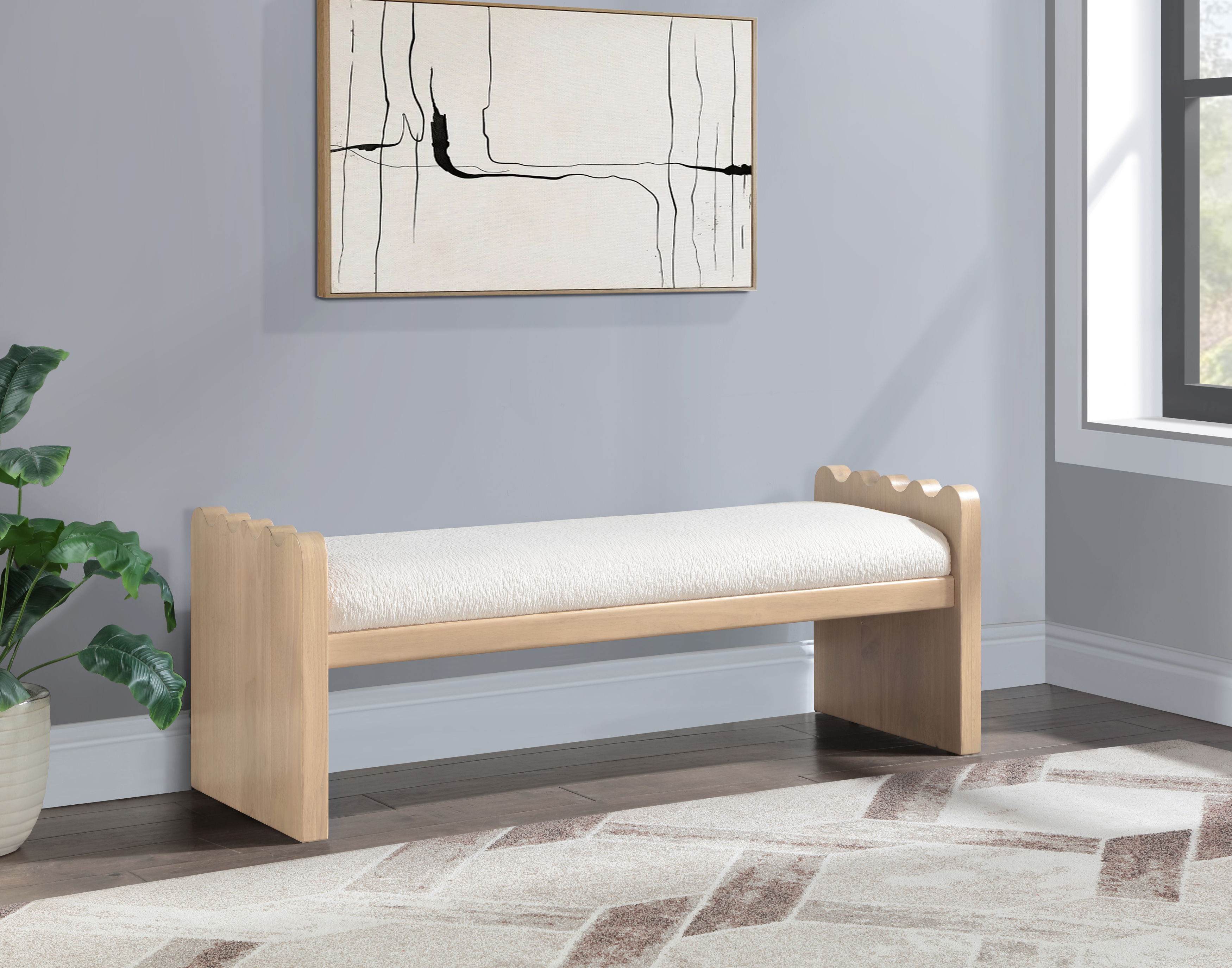 Sonia - Bench With Natural Base - Cream