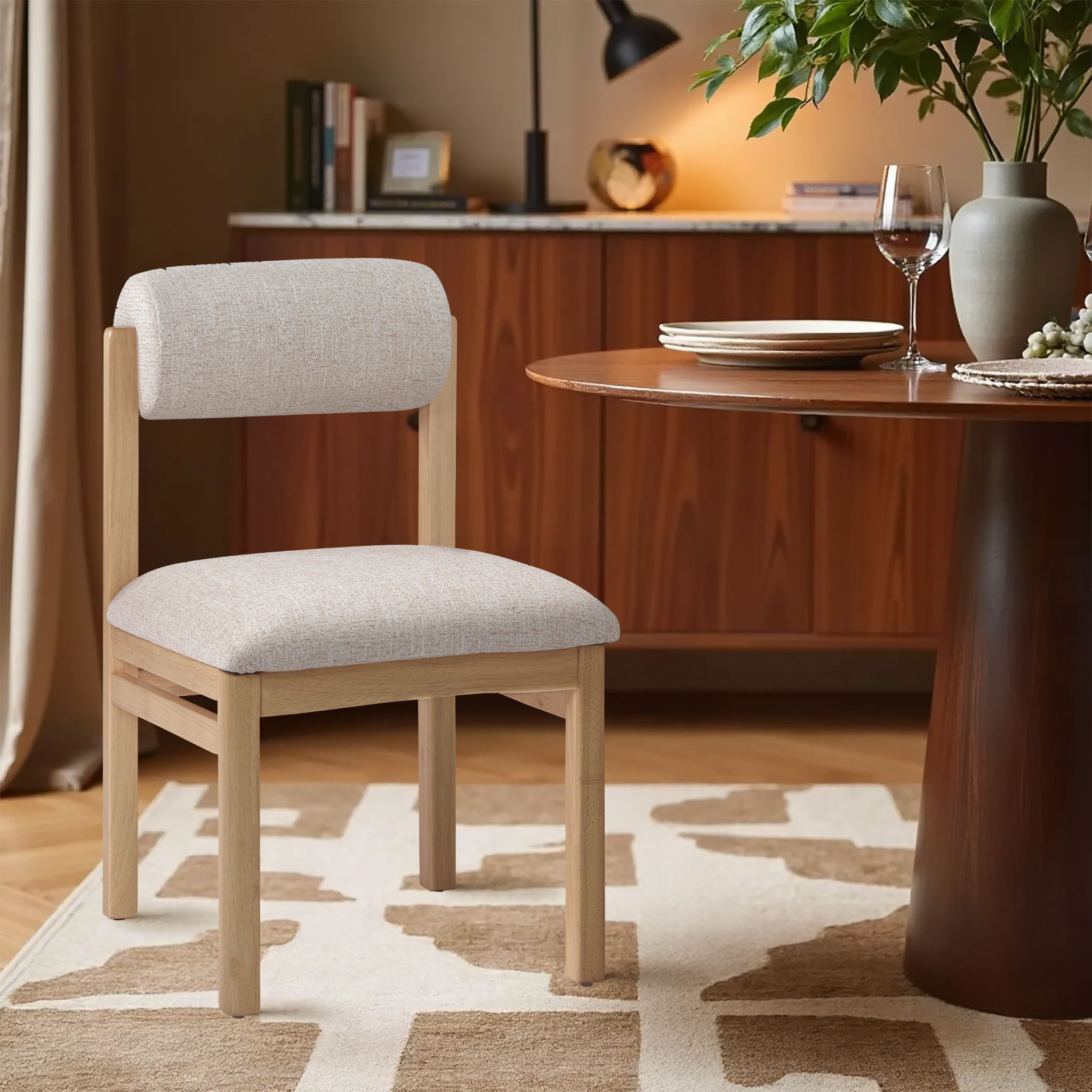 Roundhill - Linen Textured Fabric Upholstered Dining Chair (Set of 2) - Beige