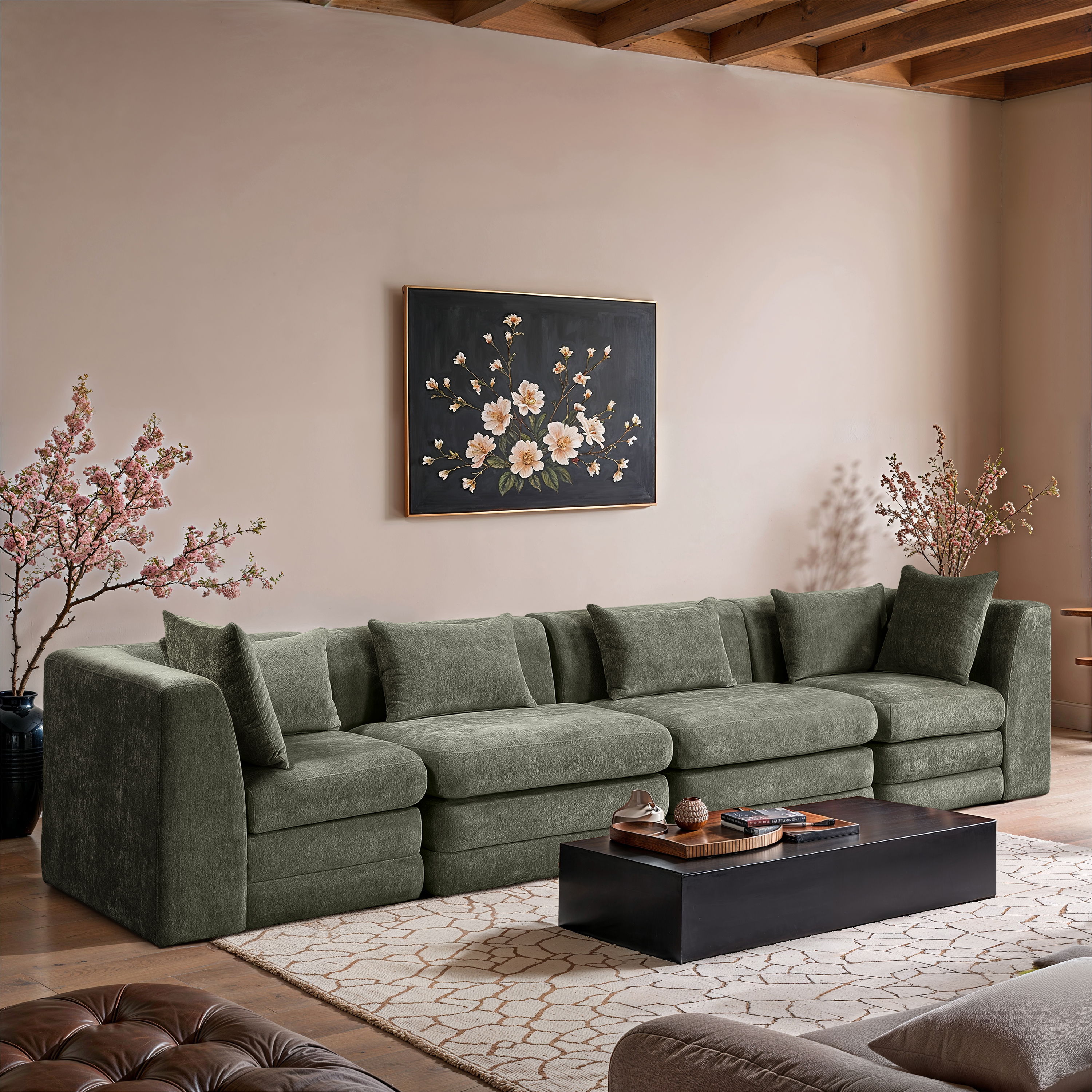 Stellar - 4 Piece 152" Upholstered Modular Sofa - Green