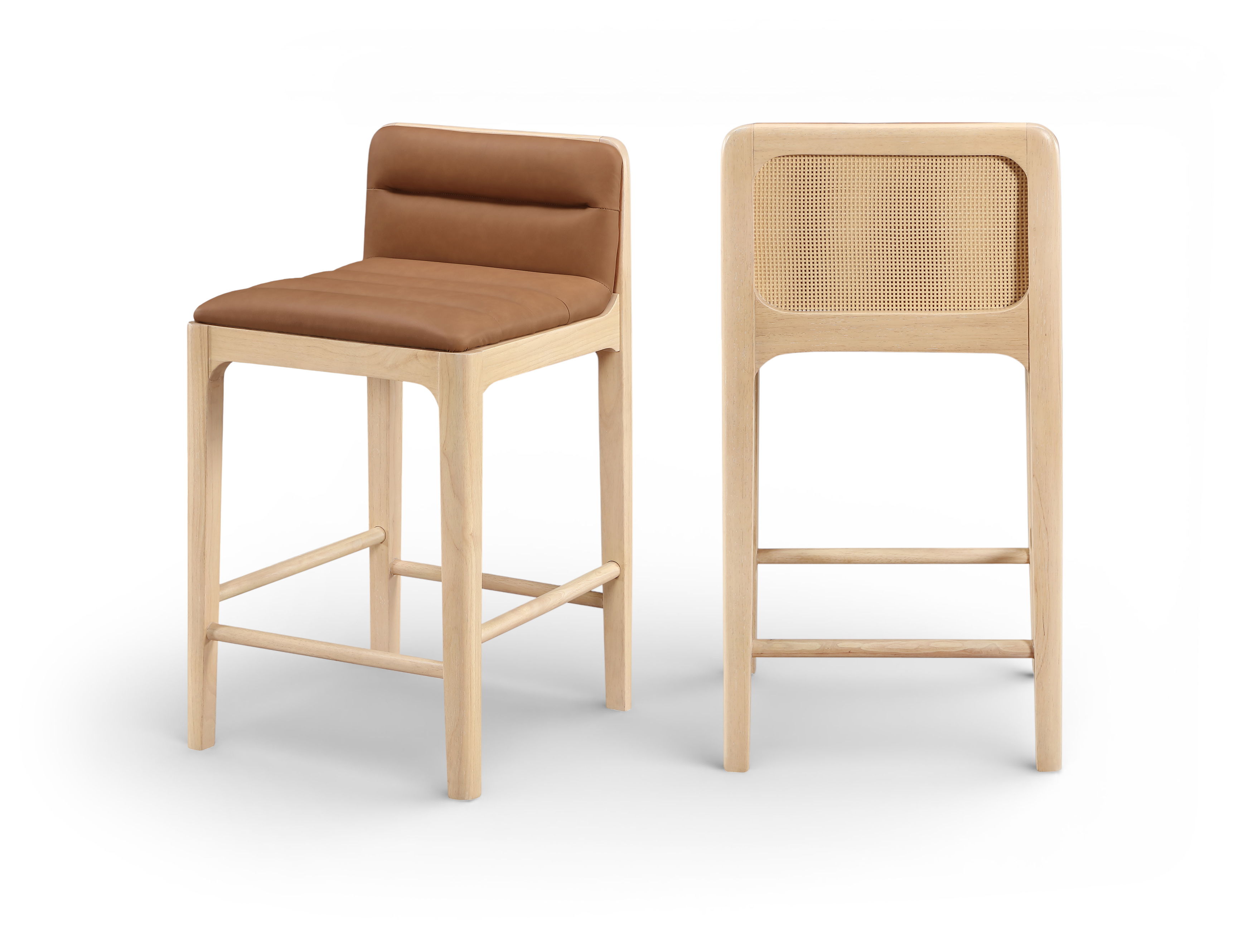 Ellis - Vegan Leather Upholstered Counter Stool (Set of 2) - Cognac / Natural