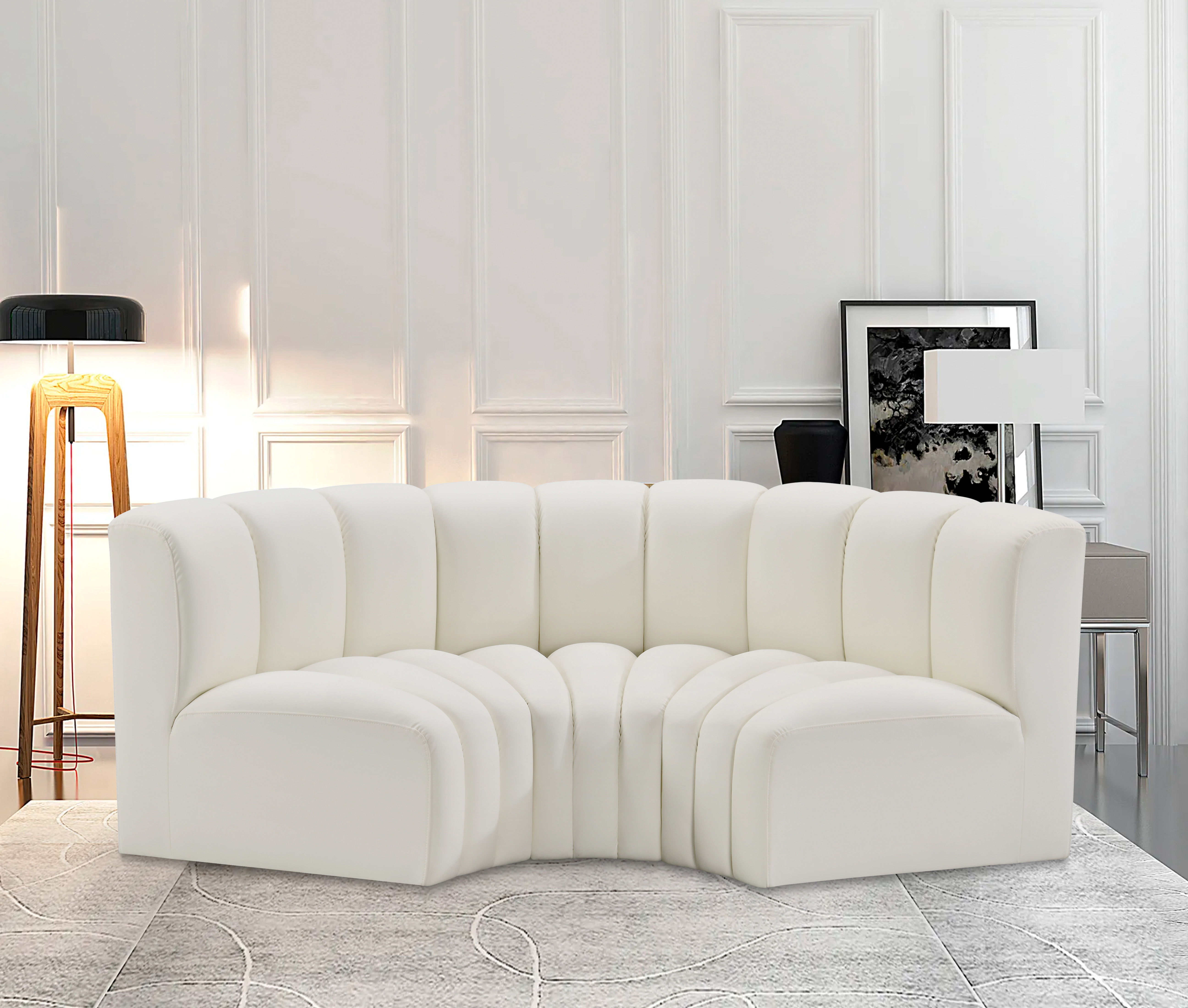 Arc - Faux Leather 3 Piece Modular U-Shaped Sofa - Cream