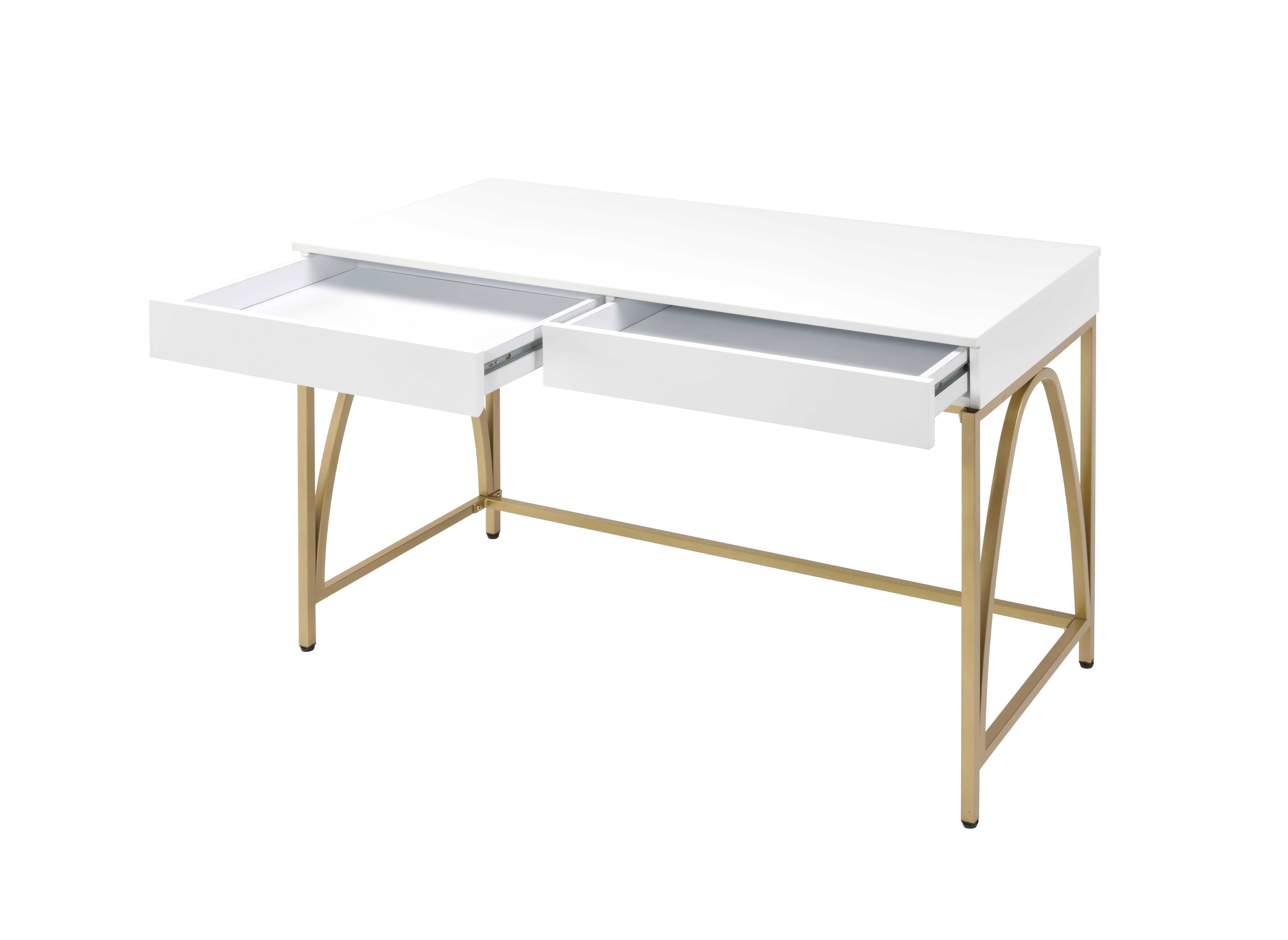 Lightmane - Vanity Desk (Same 92660) - White High Gloss & Gold, white, view 3