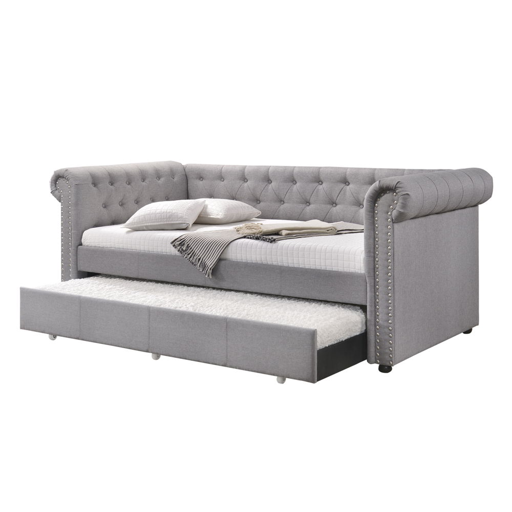 Justice - Twin Daybed With Trundle - Smoke Gray Fabric, gray, view 2