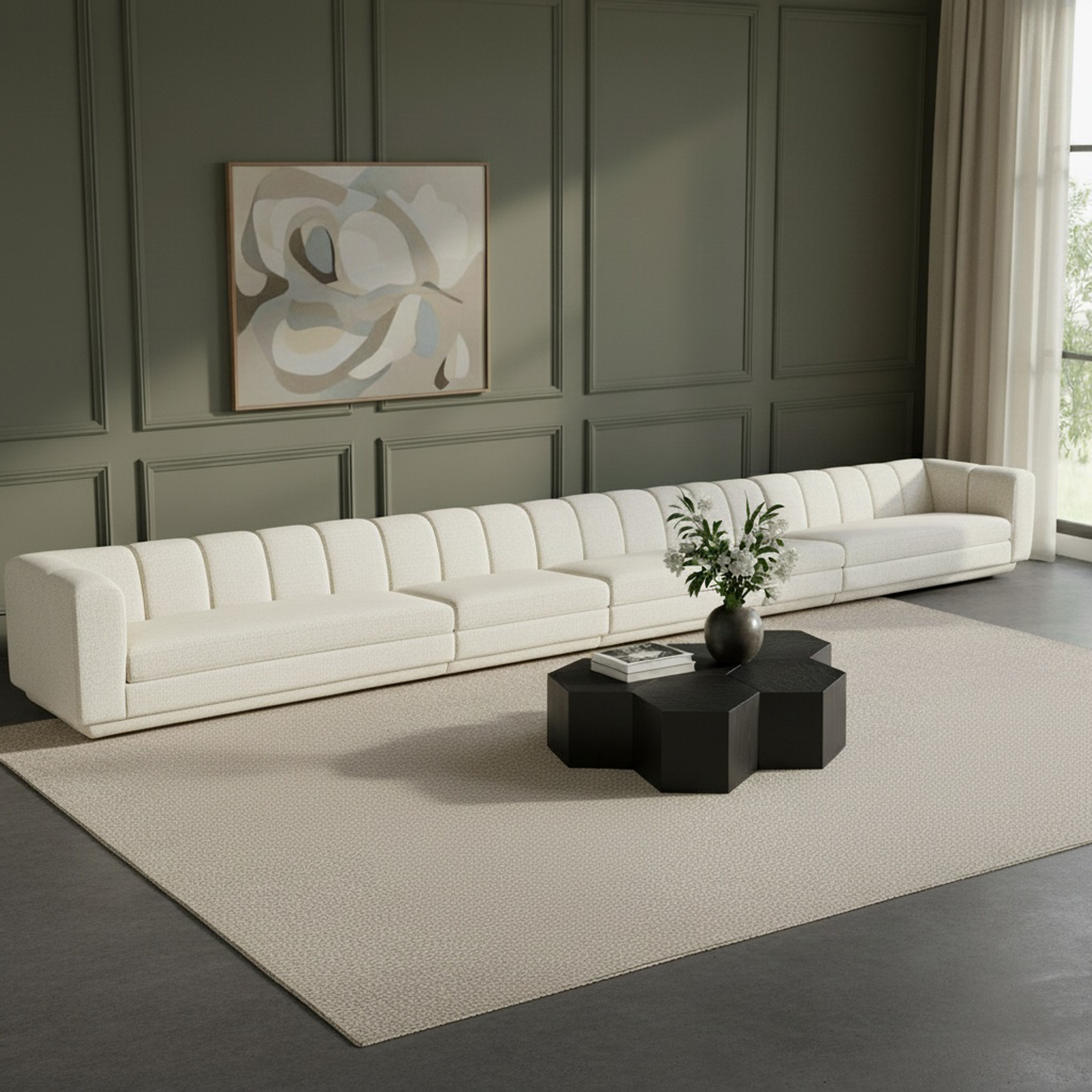 Modari - Fabric Upholstered 5 Piece Modular Sofa - Cream
