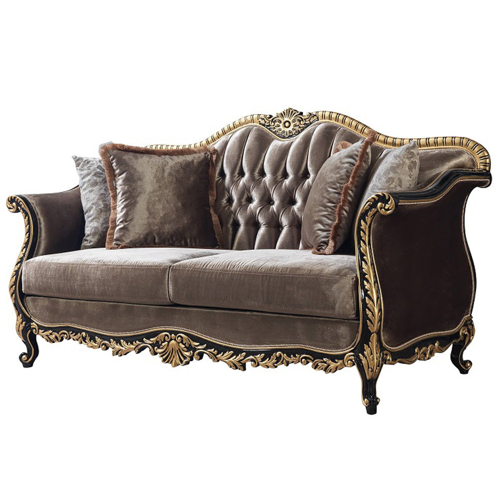 Betria - Loveseat With 4 Pillows - Light Green Velvet, Gold & Black High Gloss, dark gray, view 2