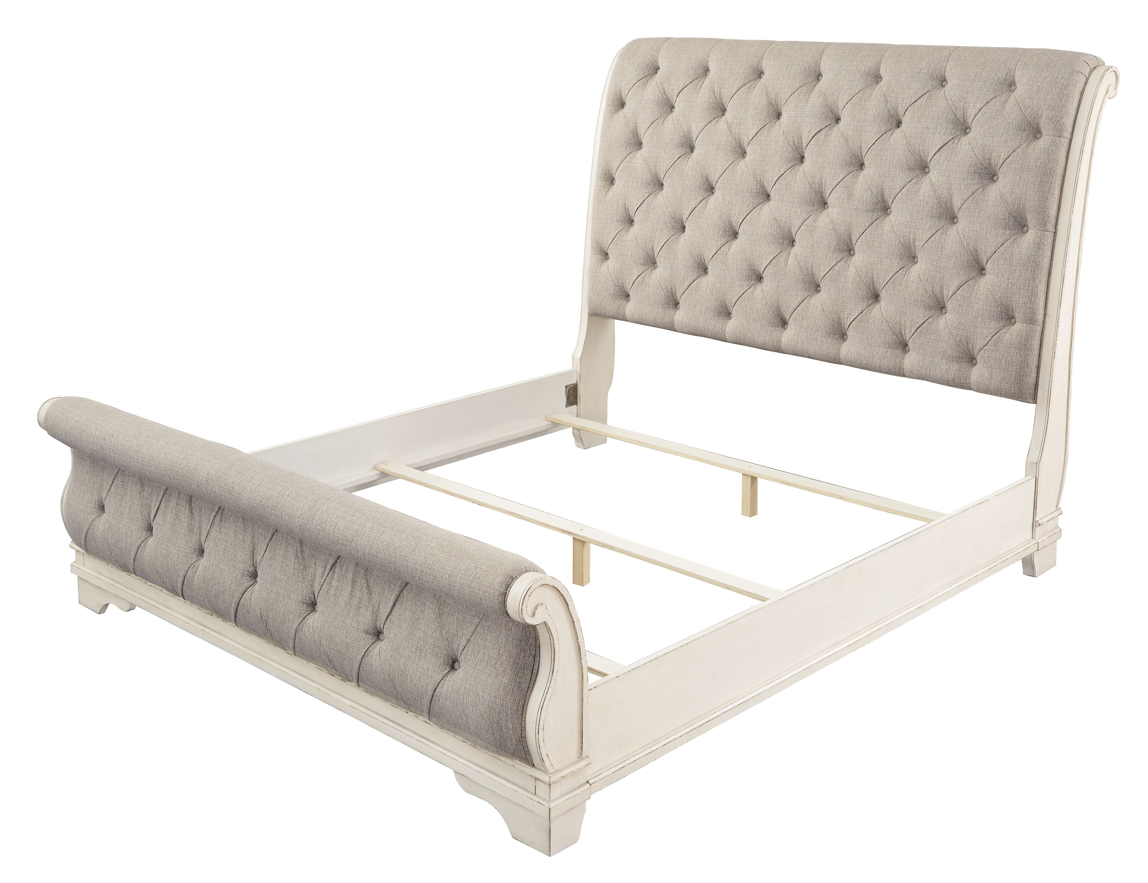 Realyn - King Upholstered Sleigh Bed - Chipped White