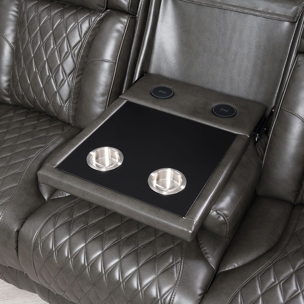 Taddeo - Power Motion Sofa With Power Headrest, USB, Wireless Charger, LED & Reading Light - Dark Gray, dark gray, view 7