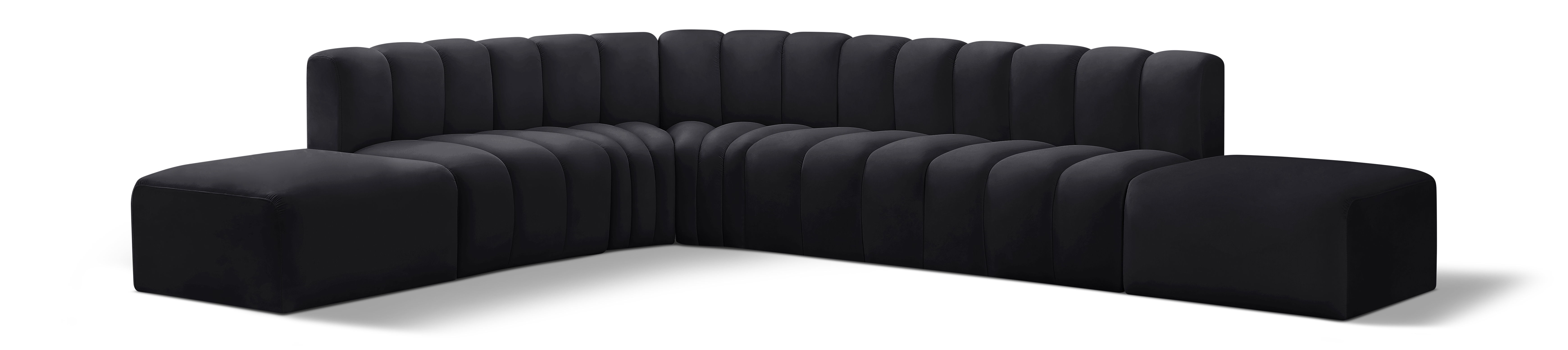 Arc - Velvet 7 Piece Corner Modular Sofa - Black