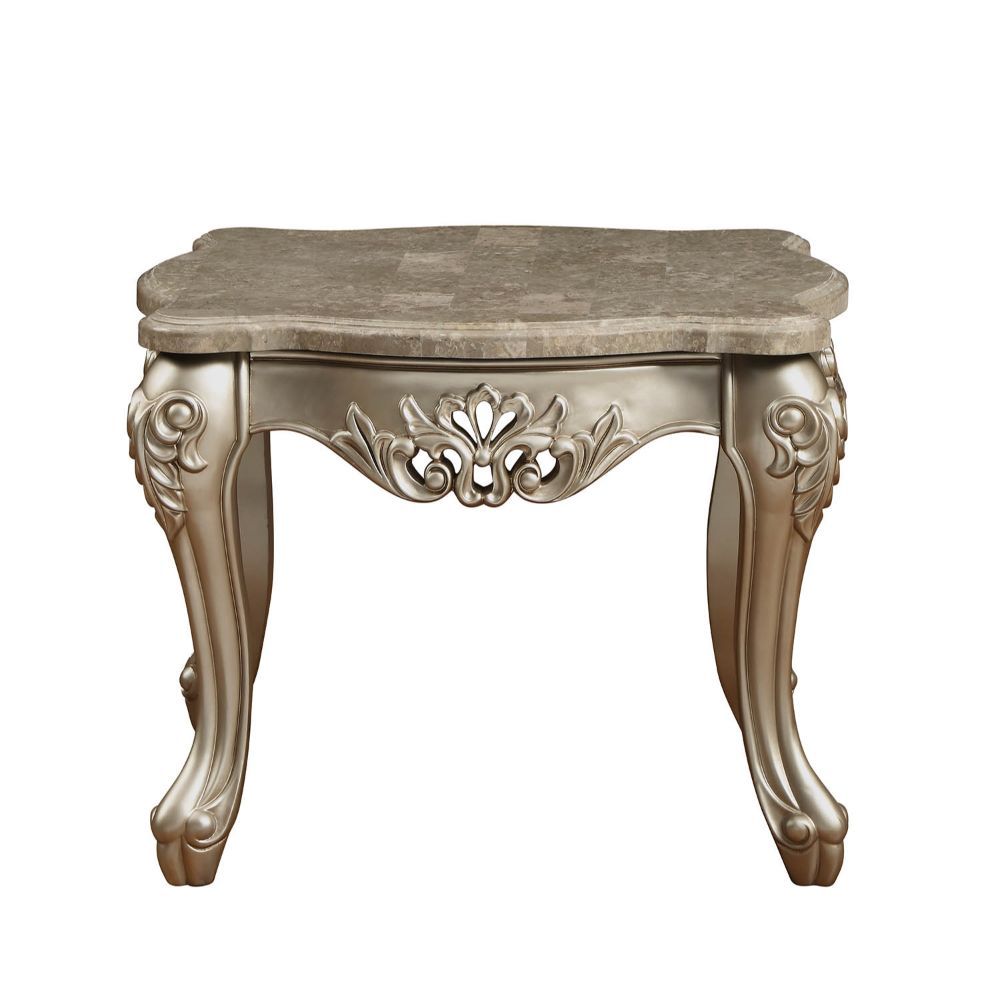 Ranita - End Table - Marble Top & Champagne, beige, view 2