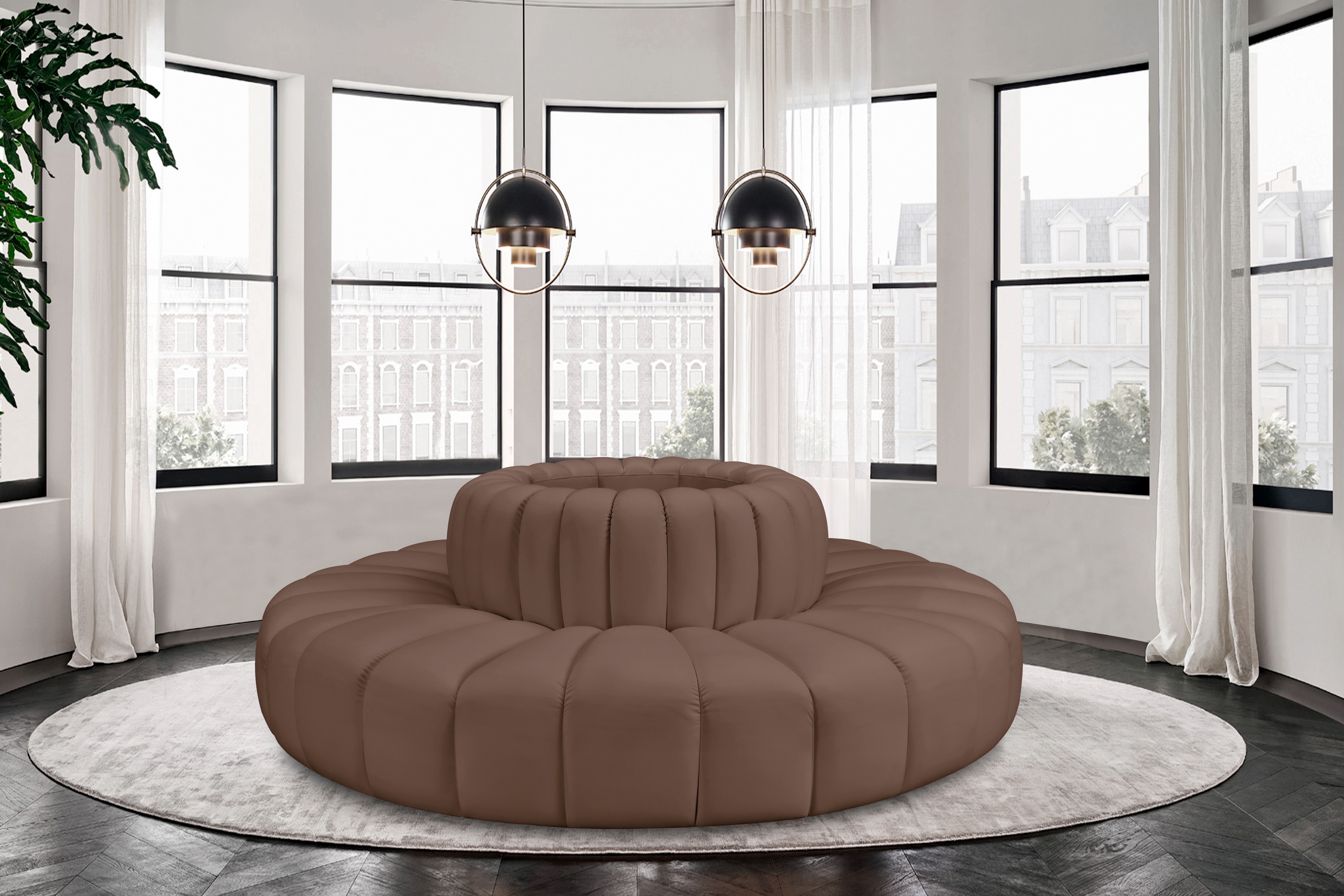 Arc - Faux Leather 8 Piece Round Modular Sofa - Brown