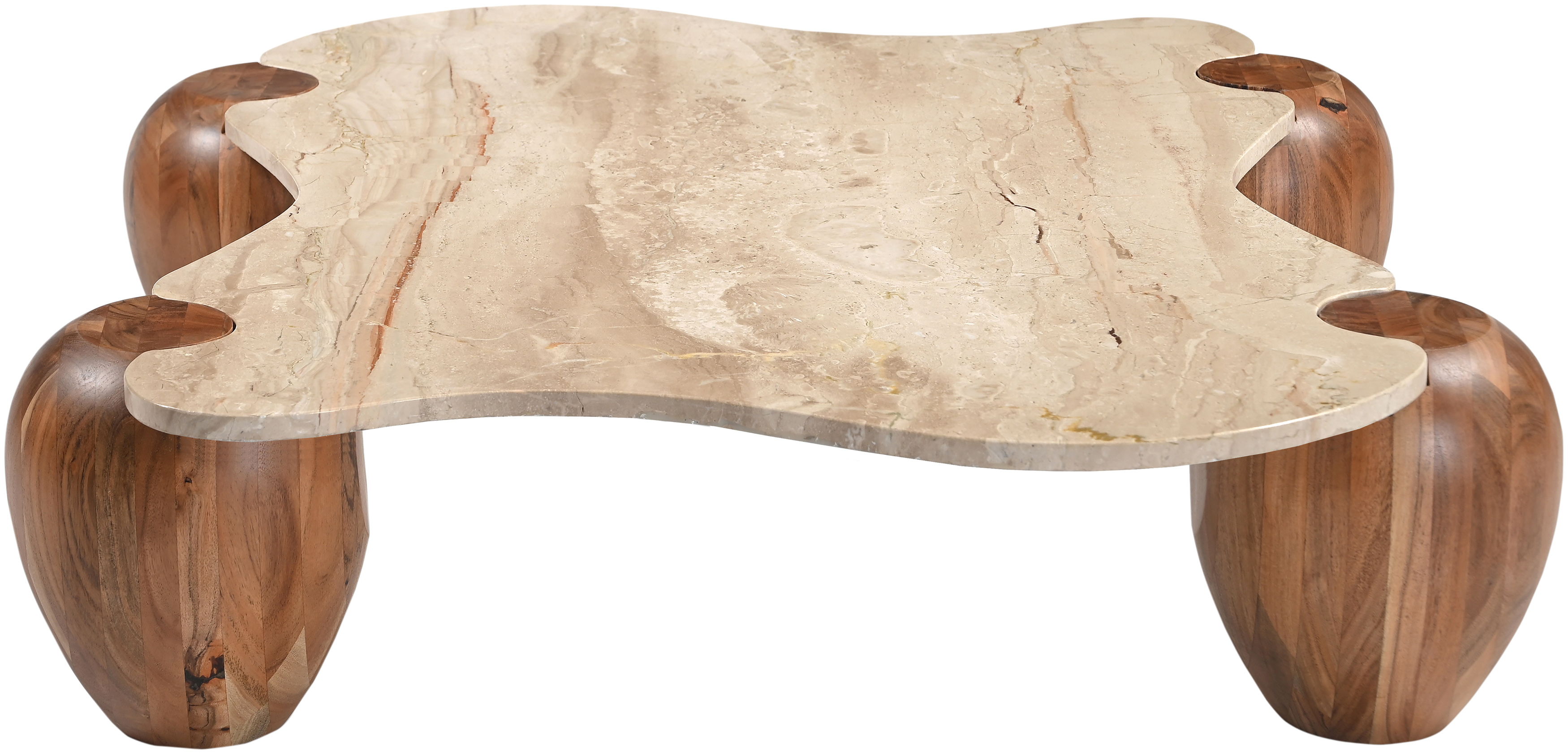 Liona - Marble And Acacia Wood Coffee Table - Beige