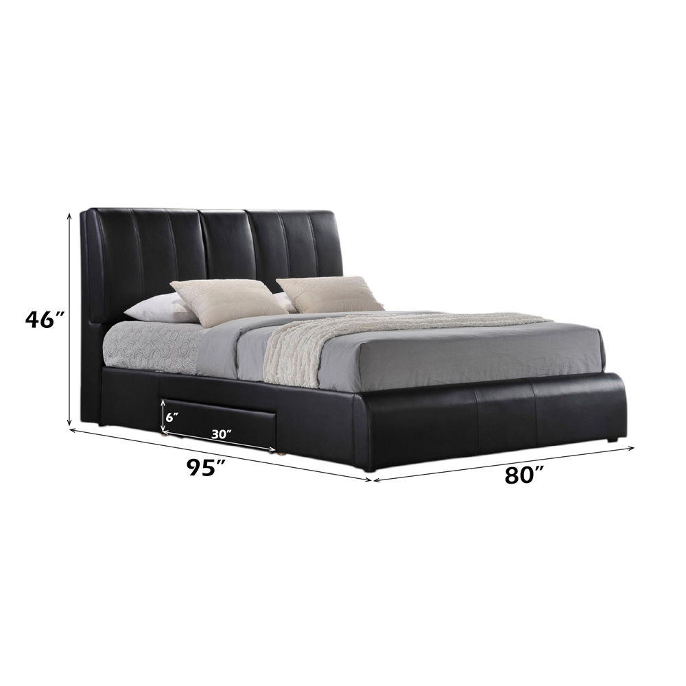 Kofi - Eastern King Bed With Storage - Black Synthetic Leather, black, view 3
