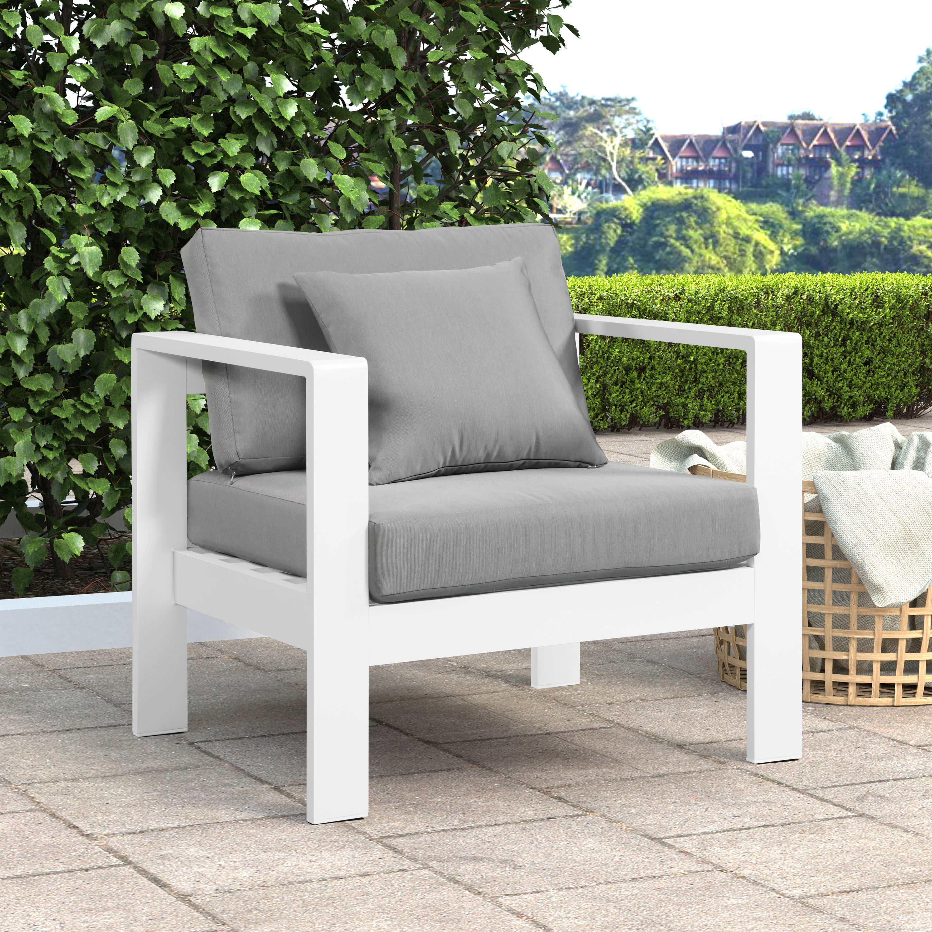 Nizuc - Outdoor Patio Arm Chair With White Frame - Gray