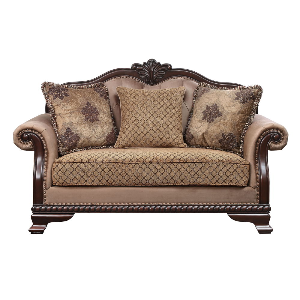 Chateau De Ville - Loveseat With 3 Pillows (Same Lv01589) - Fabric & Espresso, beige, view 5