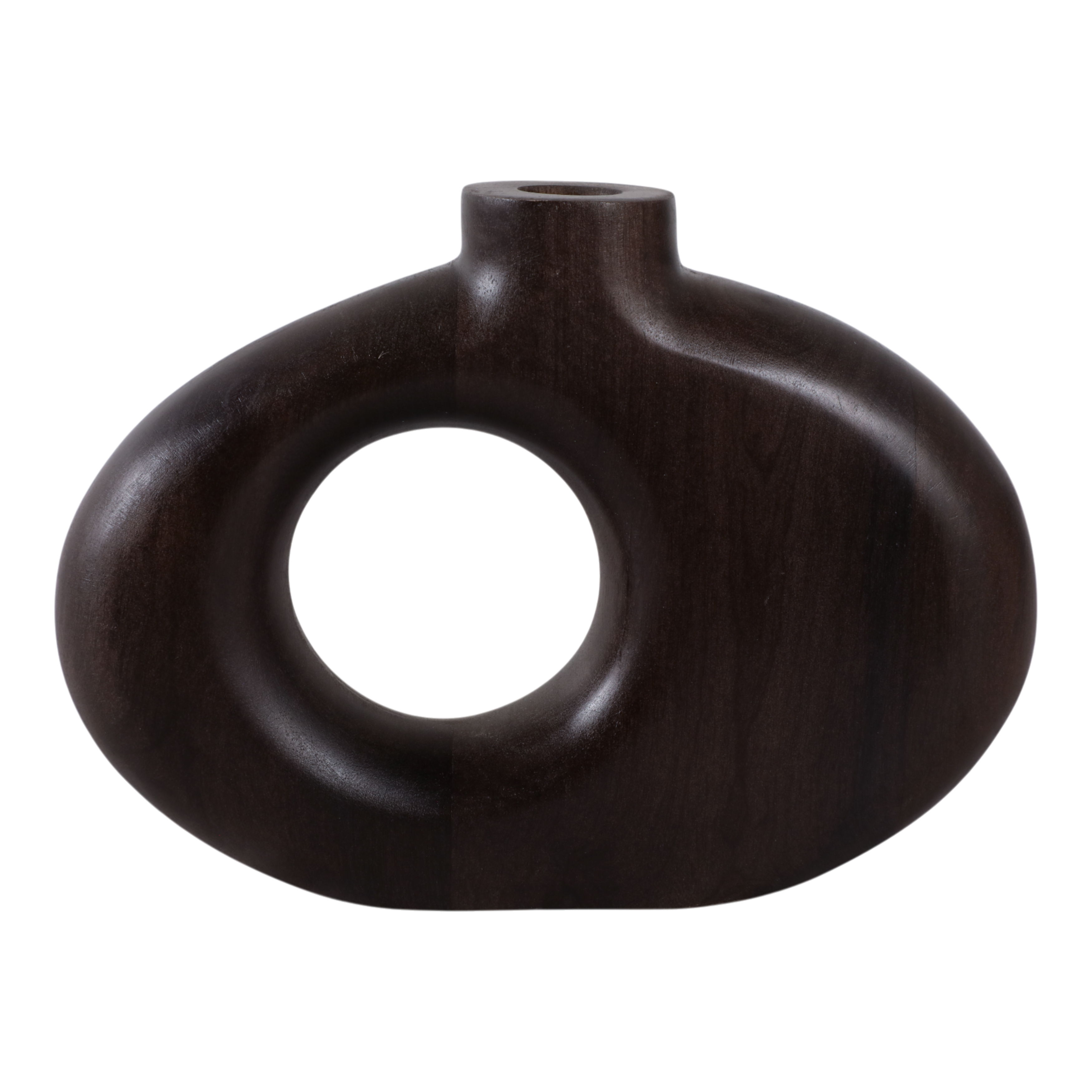 10 x 7\" Cut-Out Wood Vase - Dark Brown