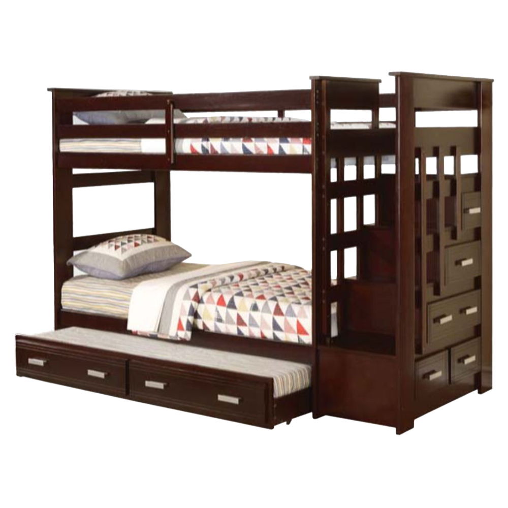 Allentown - Twin Over Twin Bunk Bed With Trundle & Storage - Espresso, dark brown, view 2