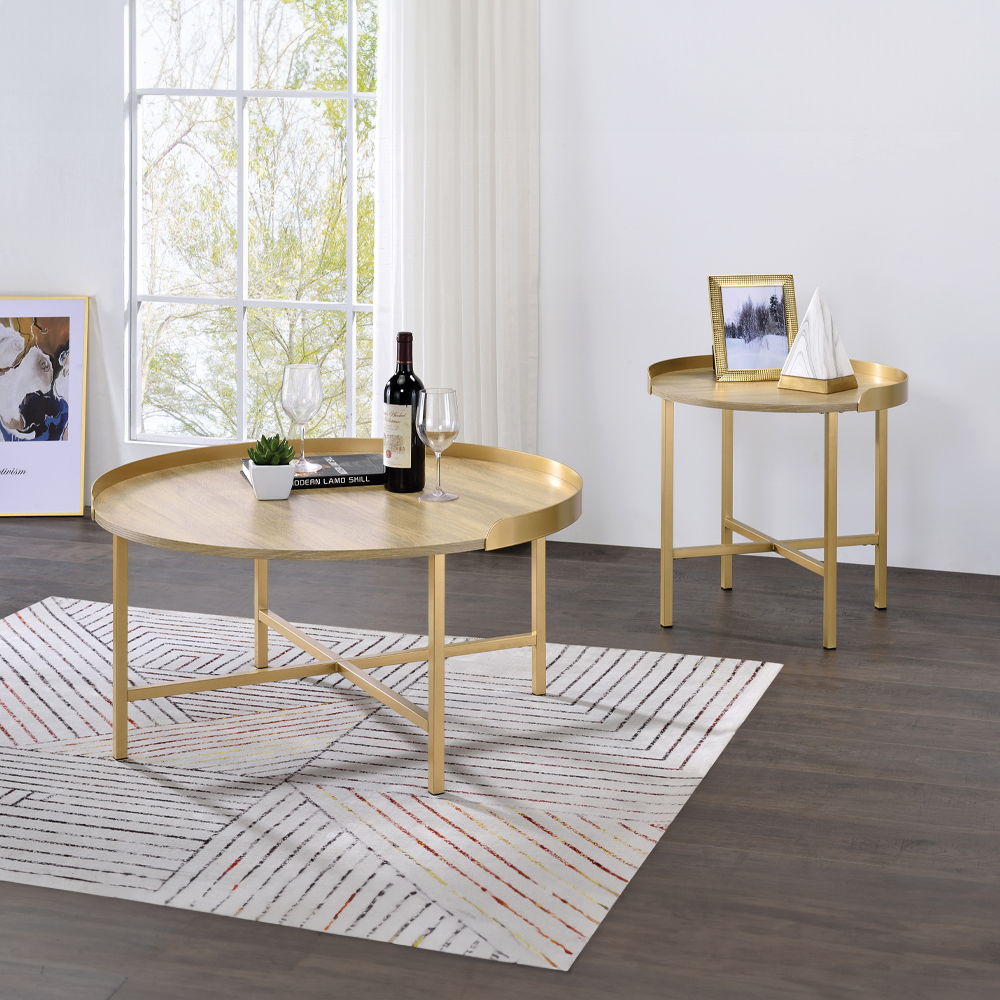 Mithea - End Table - Oak Table Top & Gold, gold, view 4
