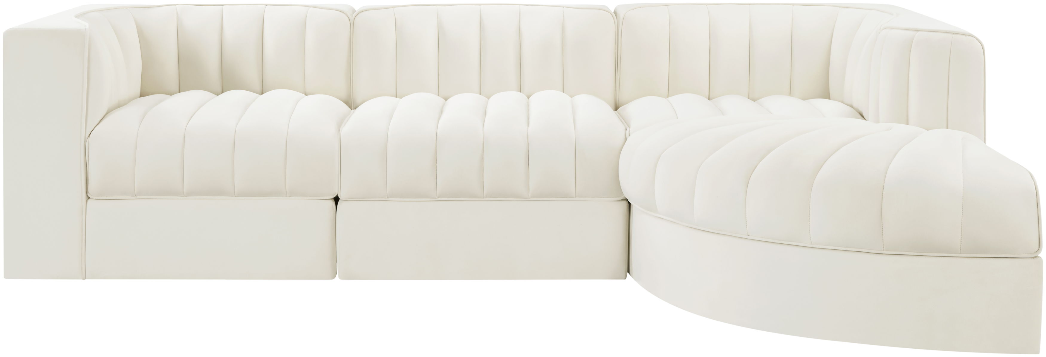 Rummi - Velvet Performance Fabric Upholstered 4 Piece Modular Sectional, With Reverse Corner Chair - Cream