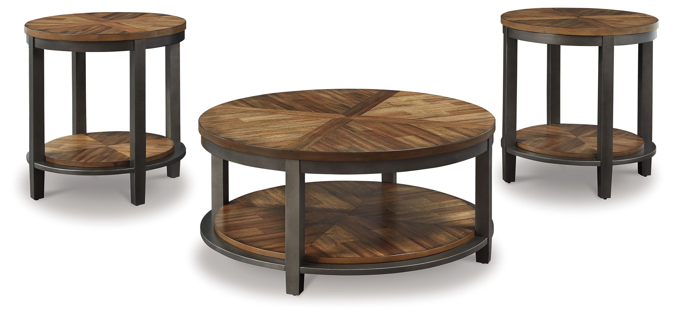 Roybeck - Occasional Table Set (Set of 3) - Light Brown / Bronze
