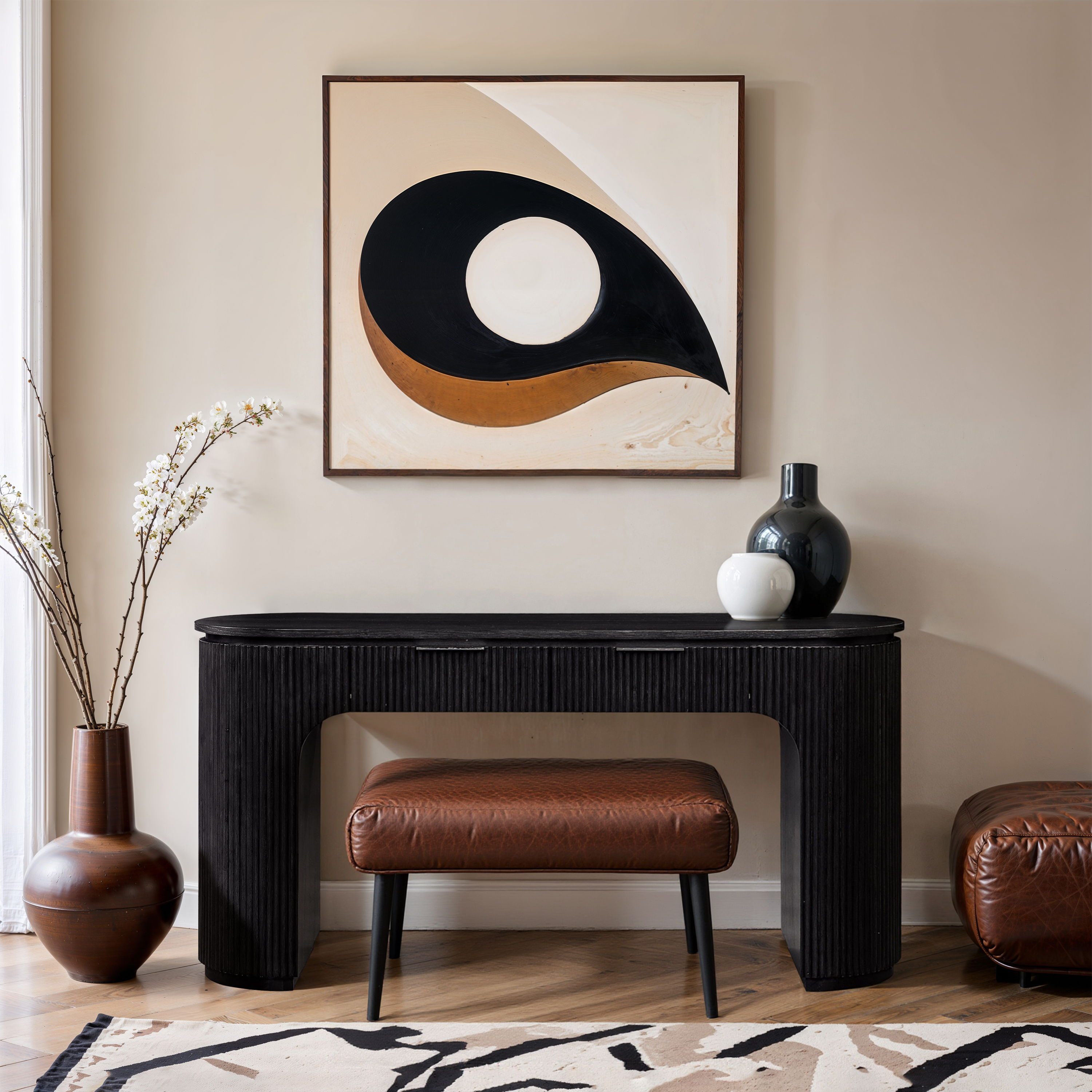 Astrid - Solid Wood And Oak Veneer Desk - Black