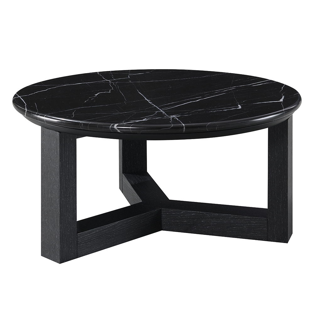 Dara - Coffee Table - Natural Marble Top & Black, black, view 2