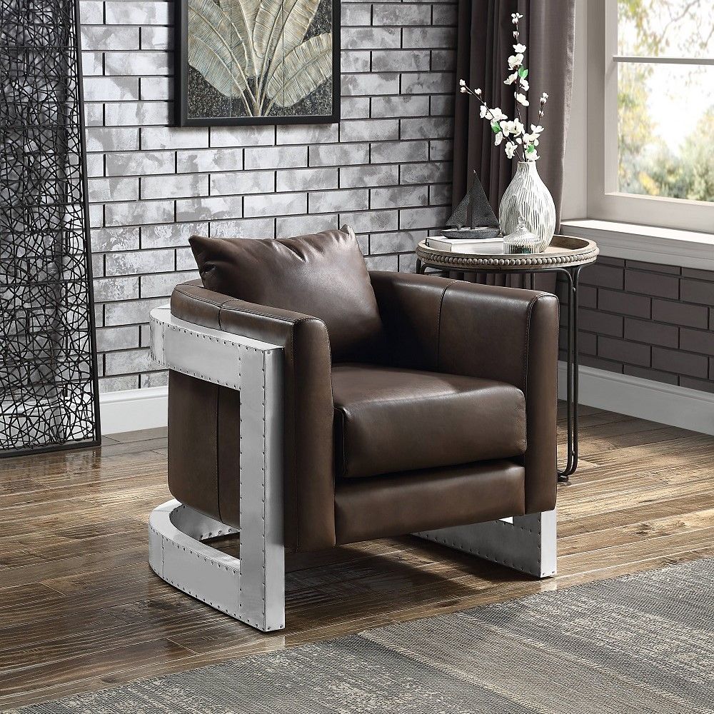 Betla - Accent Chair - Espresso Top Grain Leather & Aluminum, dark brown