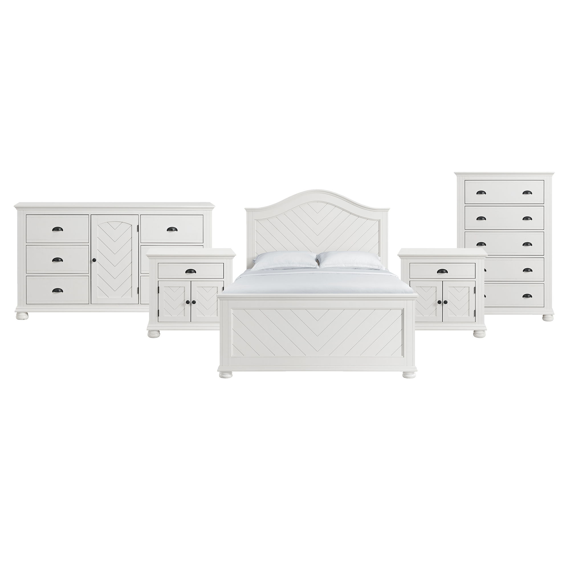 Queen · 5 Pc · Bedroom Set With 2 Nightstands, Dresser & Chest