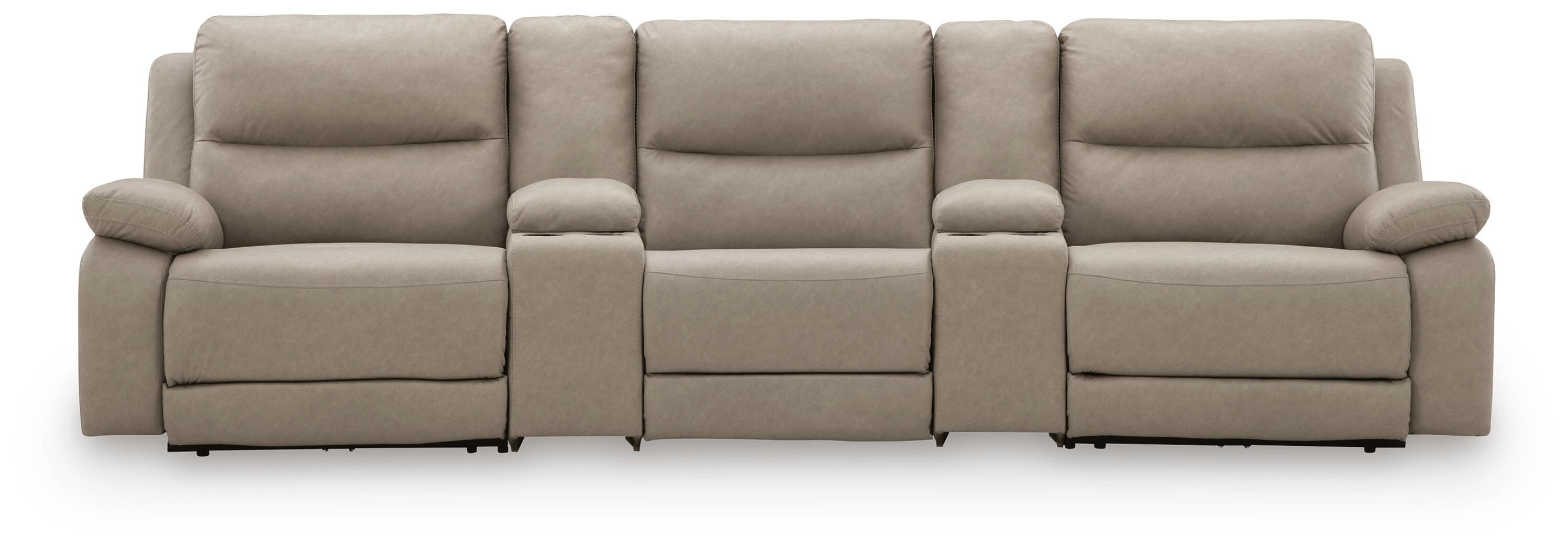 Narwhal Place - 5-Piece Power Reclining Sectional With Armless Chair And 2 Storage Consoles - Pebble
