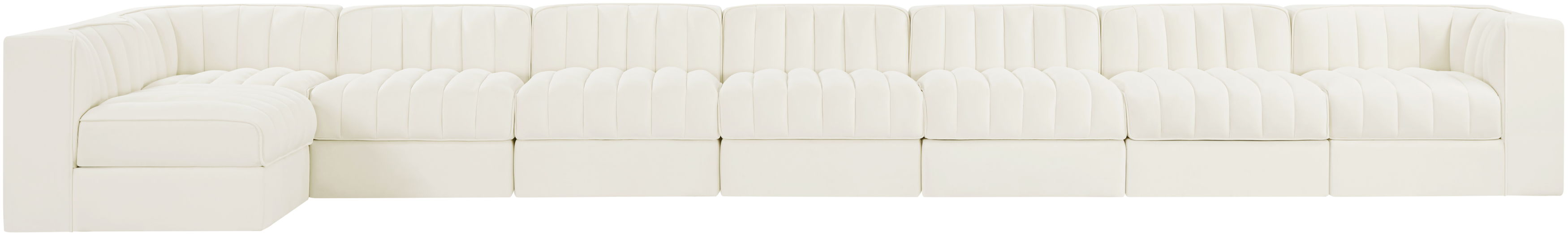 Rummi - Velvet Performance Fabric Upholstered 8 Piece Modular Sectional, L-Shaped (Right) - Cream