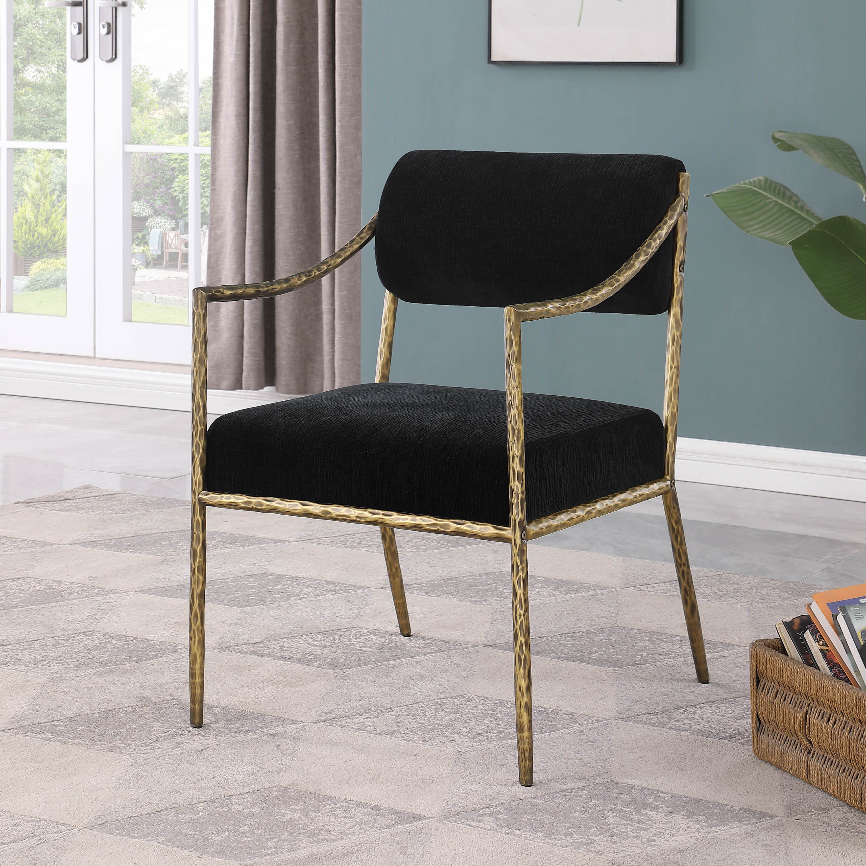 Bastille - Upholstered Dining Arm Chair (Set of 2) - Black / Brass