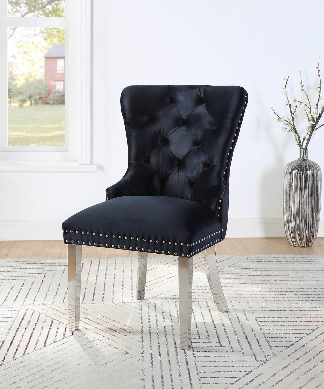 D2082 - Velvet Dining Side Chair With Chrome Legs (Set of 2) - Black