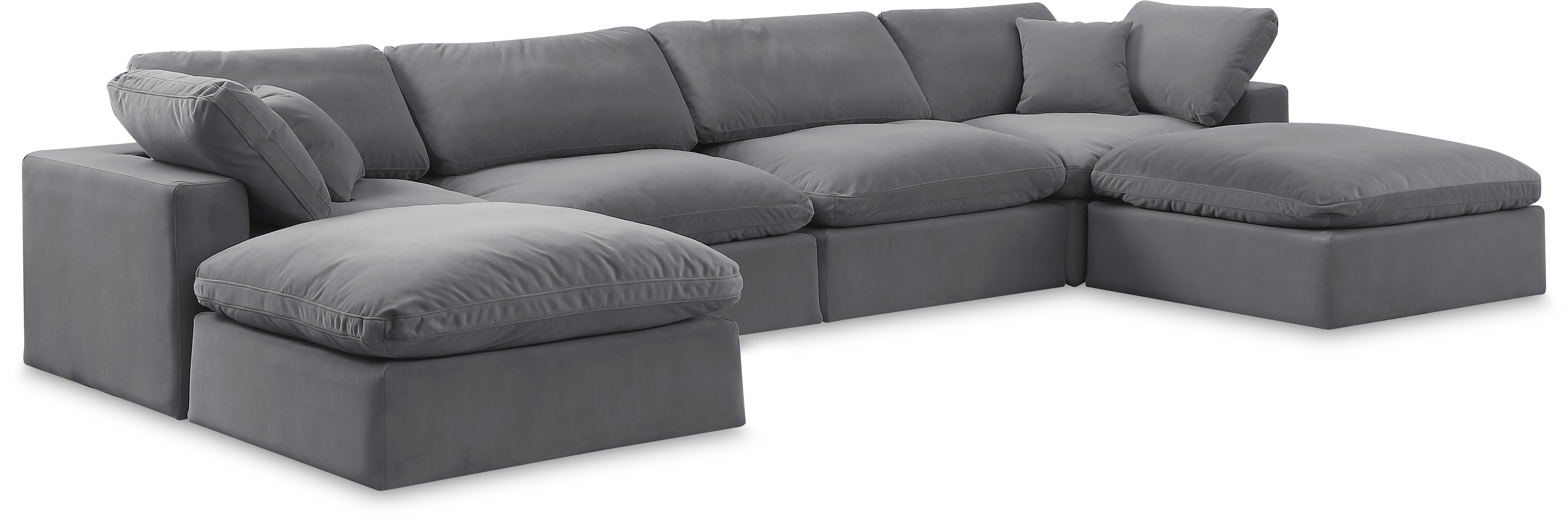 Comfy - 6 Piece Velvet Modular Double Chaise Sectional - Dark Gray