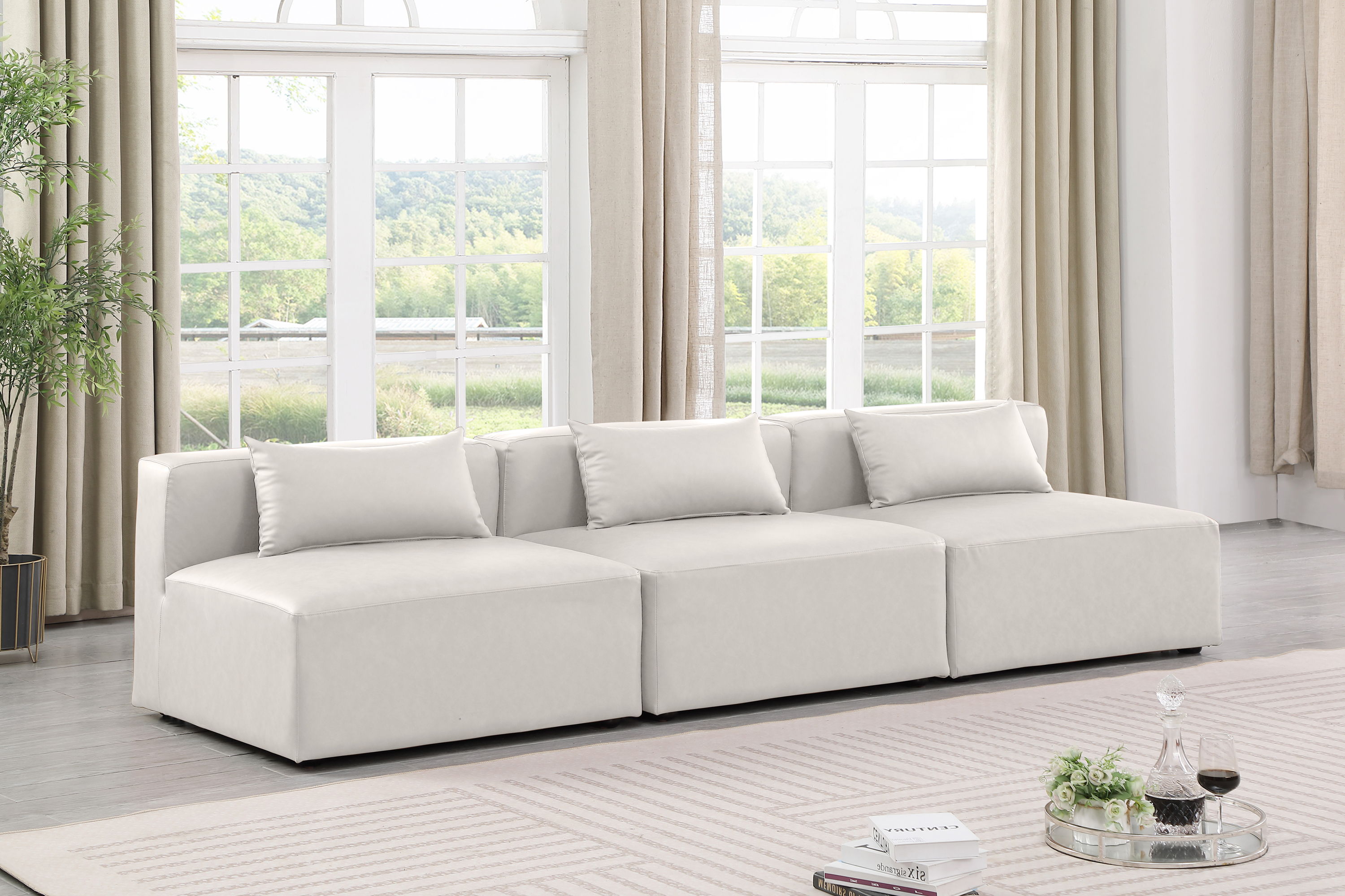 Cube - Modular 3 Piece Armless Sofa - Cream