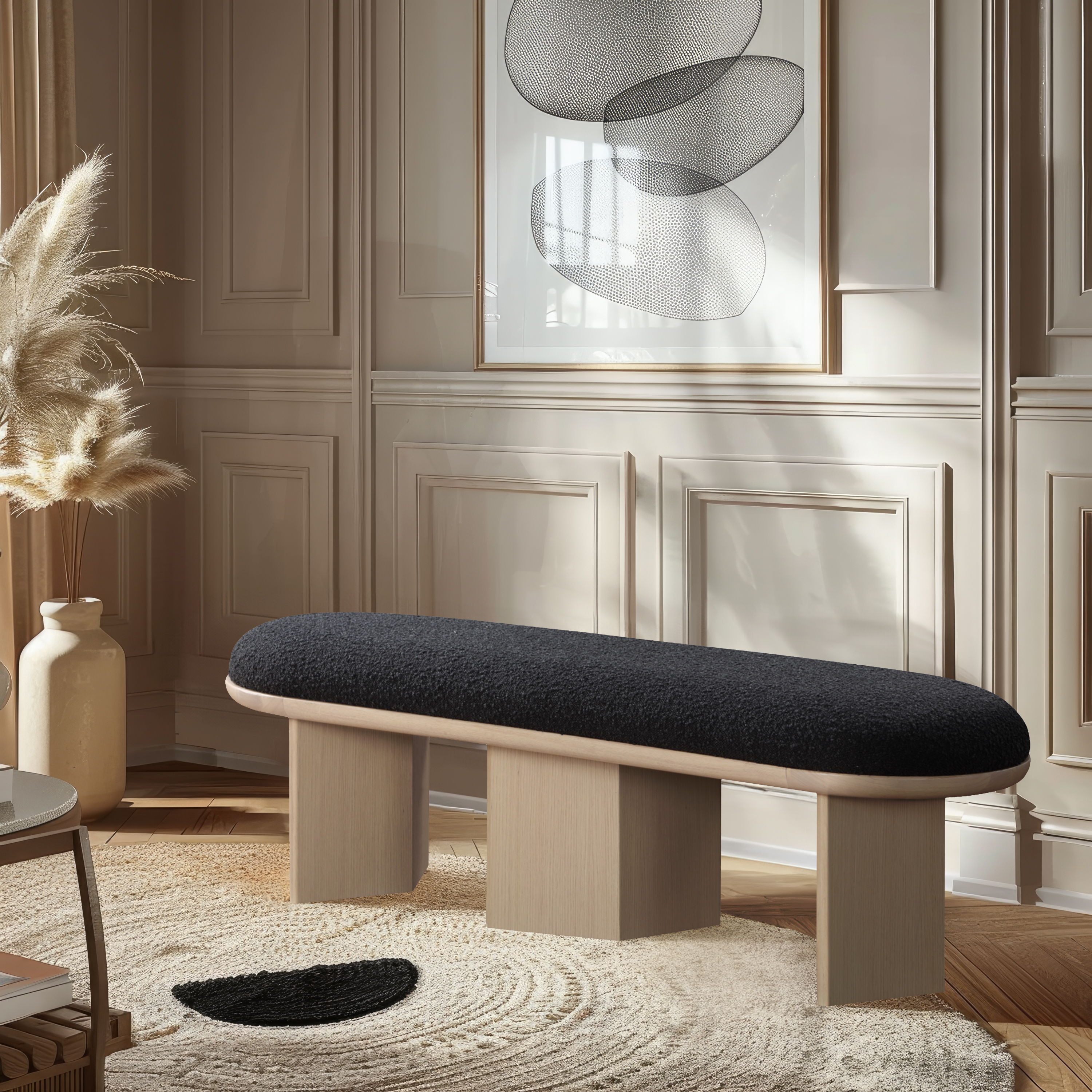 Wilshire - Bench With Natural Base - Black