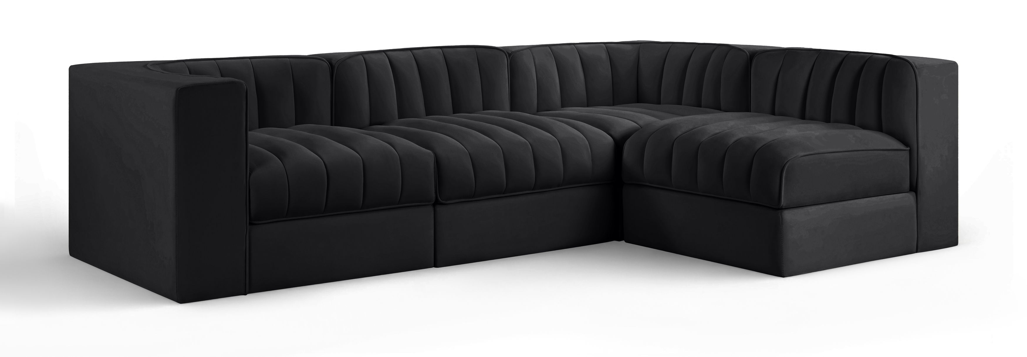Rummi - Velvet Performance Fabric Upholstered 4 Piece Modular Sectional - Black