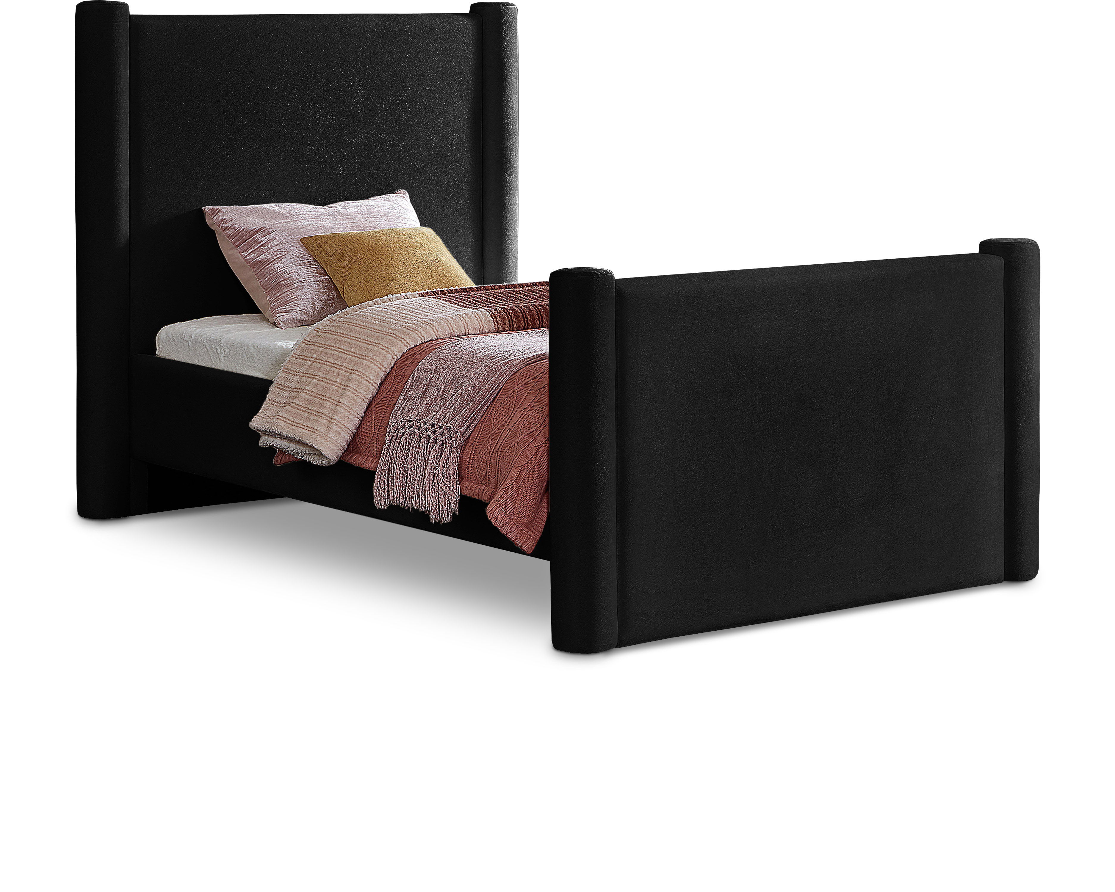 Elias - Velvet Twin Bed - Black