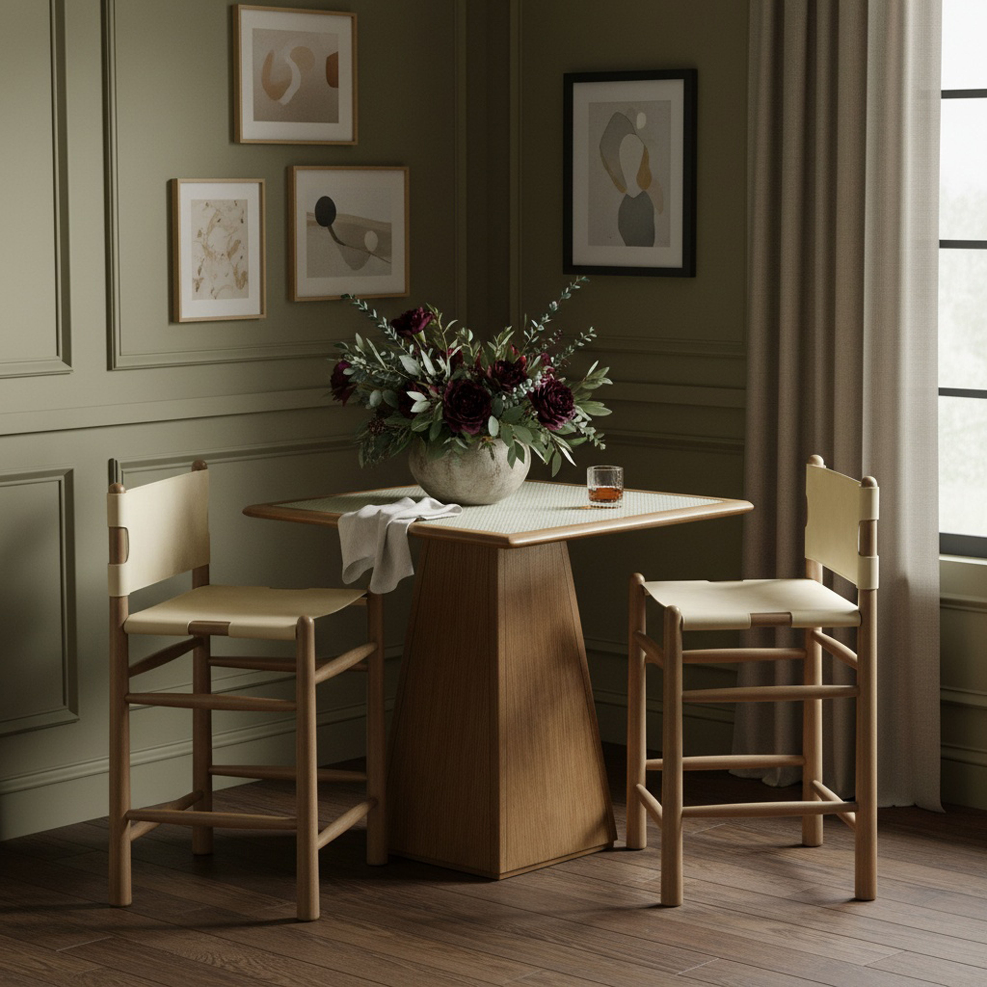 Santos - Vegan Leather Upholstered Counter Stool - Beige / Stained Brown