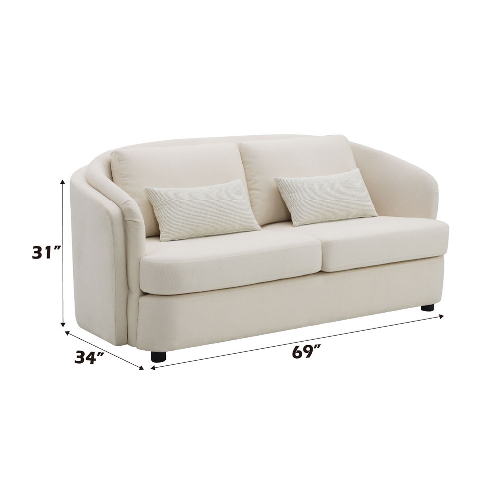 Mariko - Loveseat With 2 Pillows - Beige Linen, beige, view 7