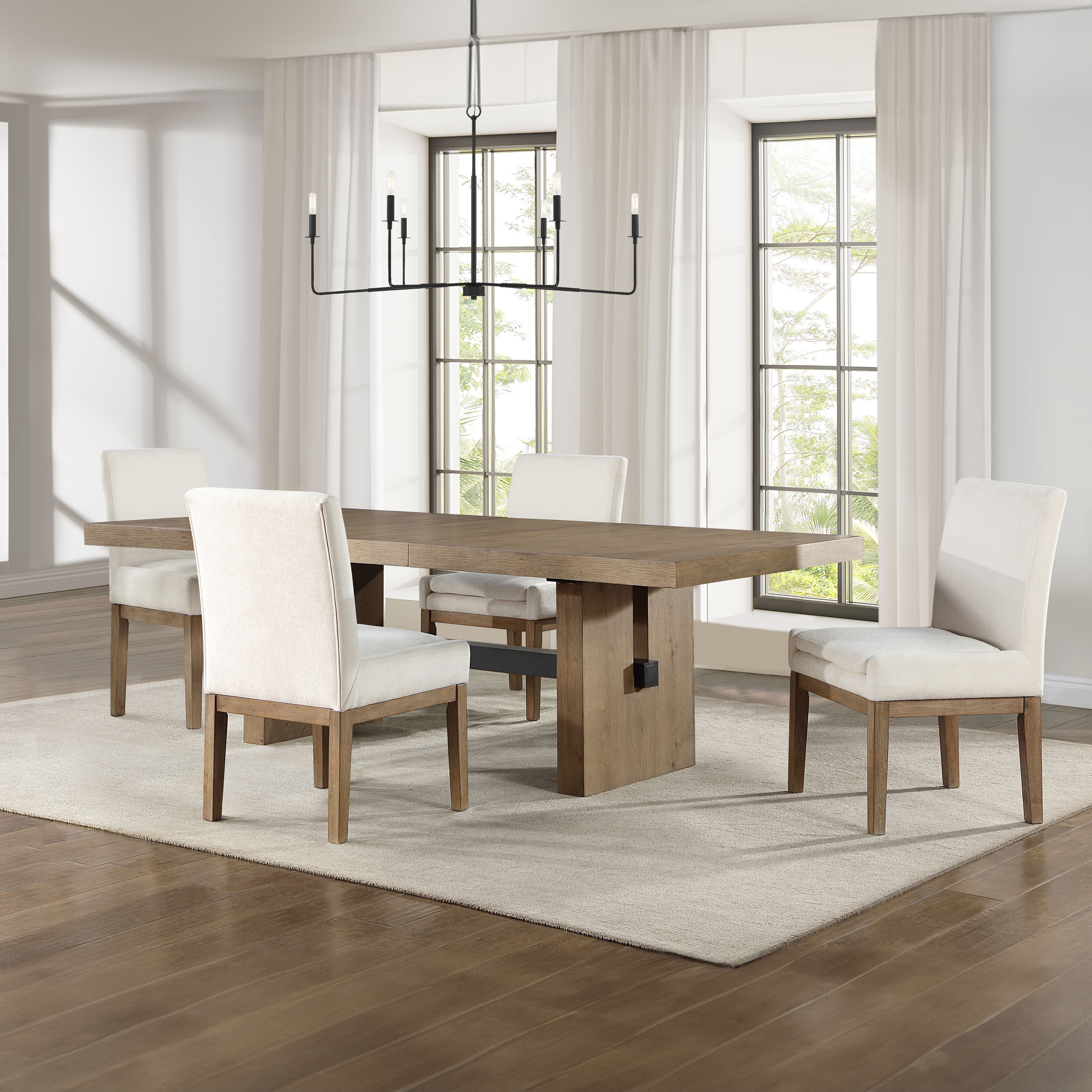 Aubrey - Rectangular 5 Piece Dining Set With Upholstered Chairs - White / Brown