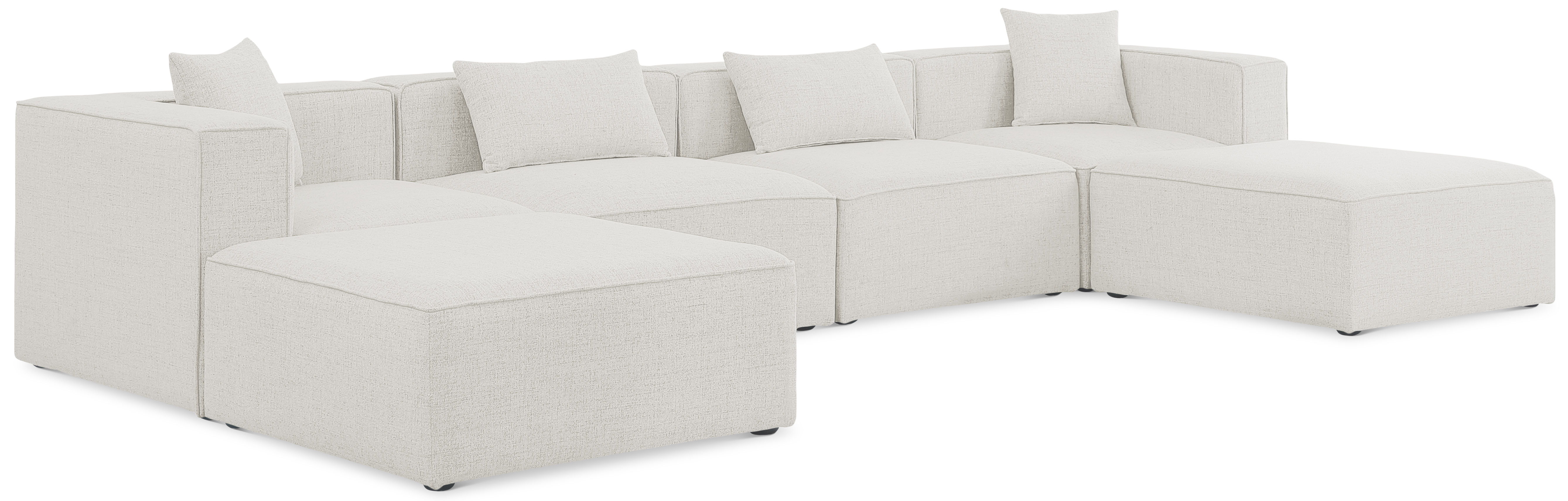 Cube - Linen 6 Piece Modular Double Chaise Sectional - Cream