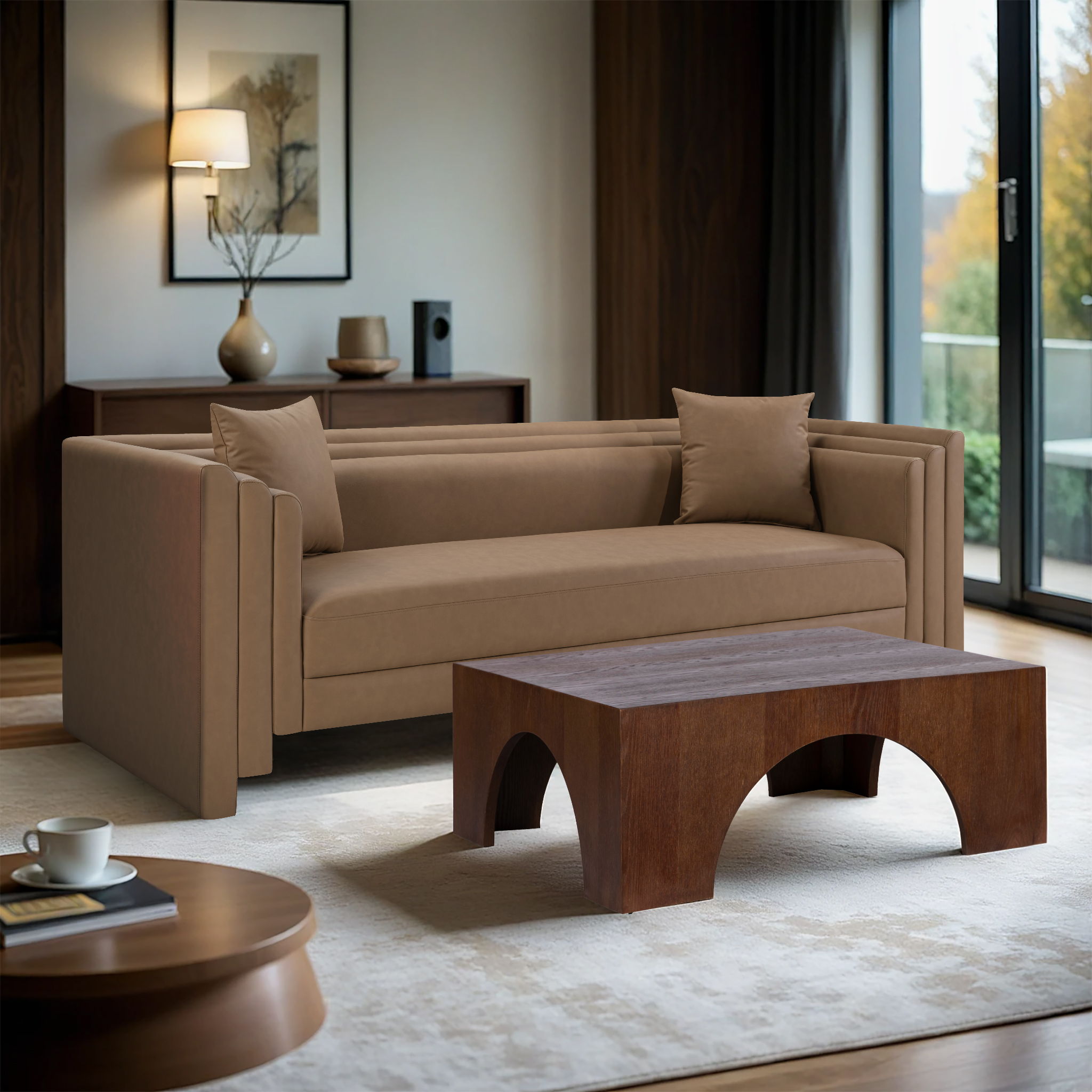 Everett - Vegan Leather 88.5" Upholstered Sofa - Brown
