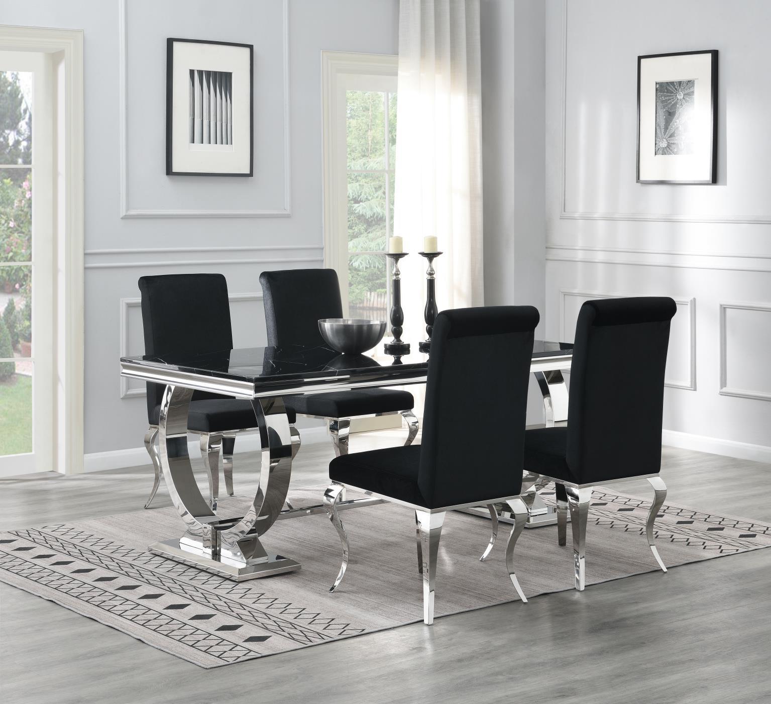 G-082-T-BLACK - 5 Piece Dining Room Set (Table, 4 Velvet Chairs) - Black