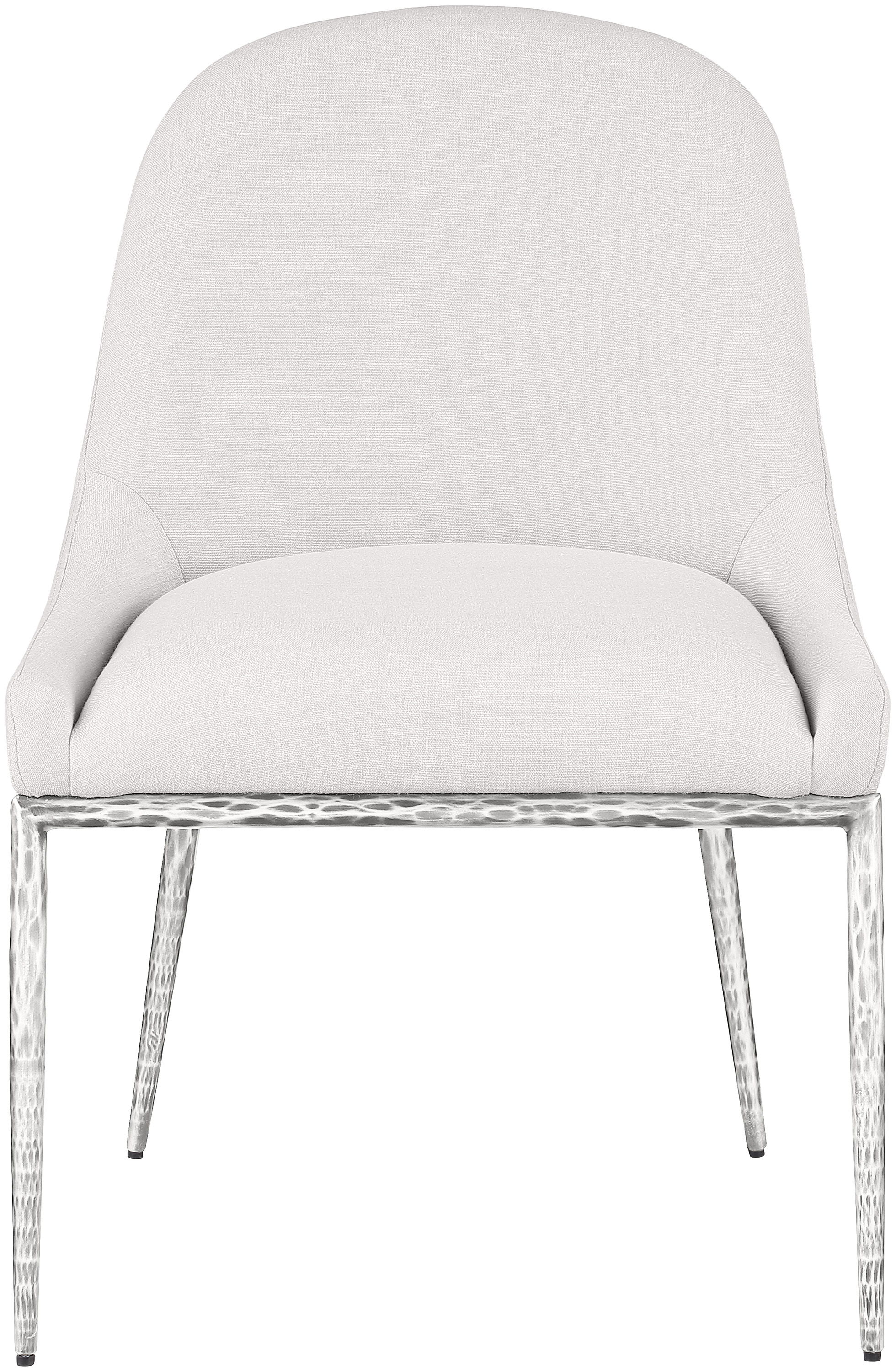 Ferro - Linen Textured Performance Fabric Upholstered Dining Side Chair - Cream / Brushed Silver